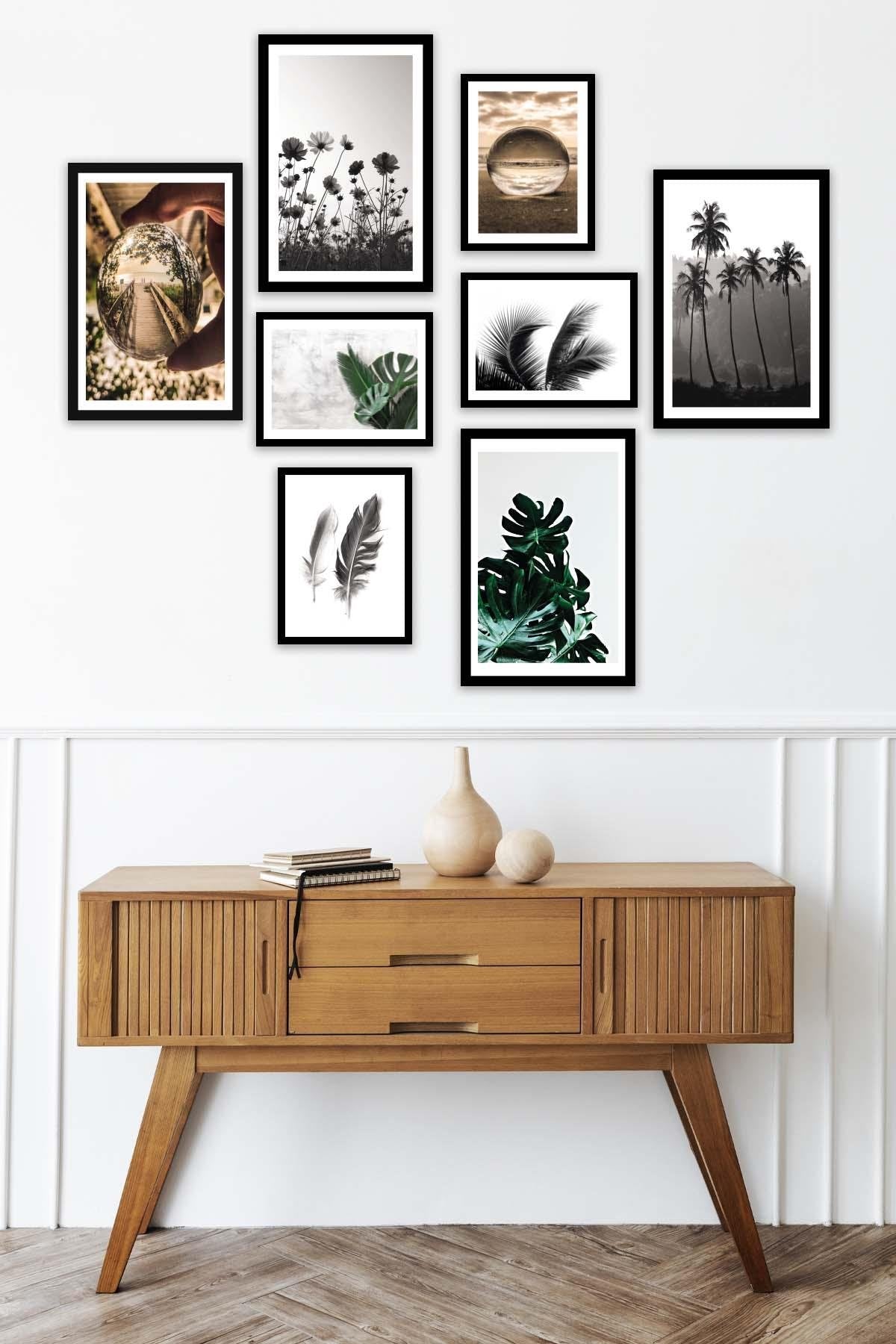 8 Parça Modern Tarzda Palmiye Ve Botanik Tablo Seti