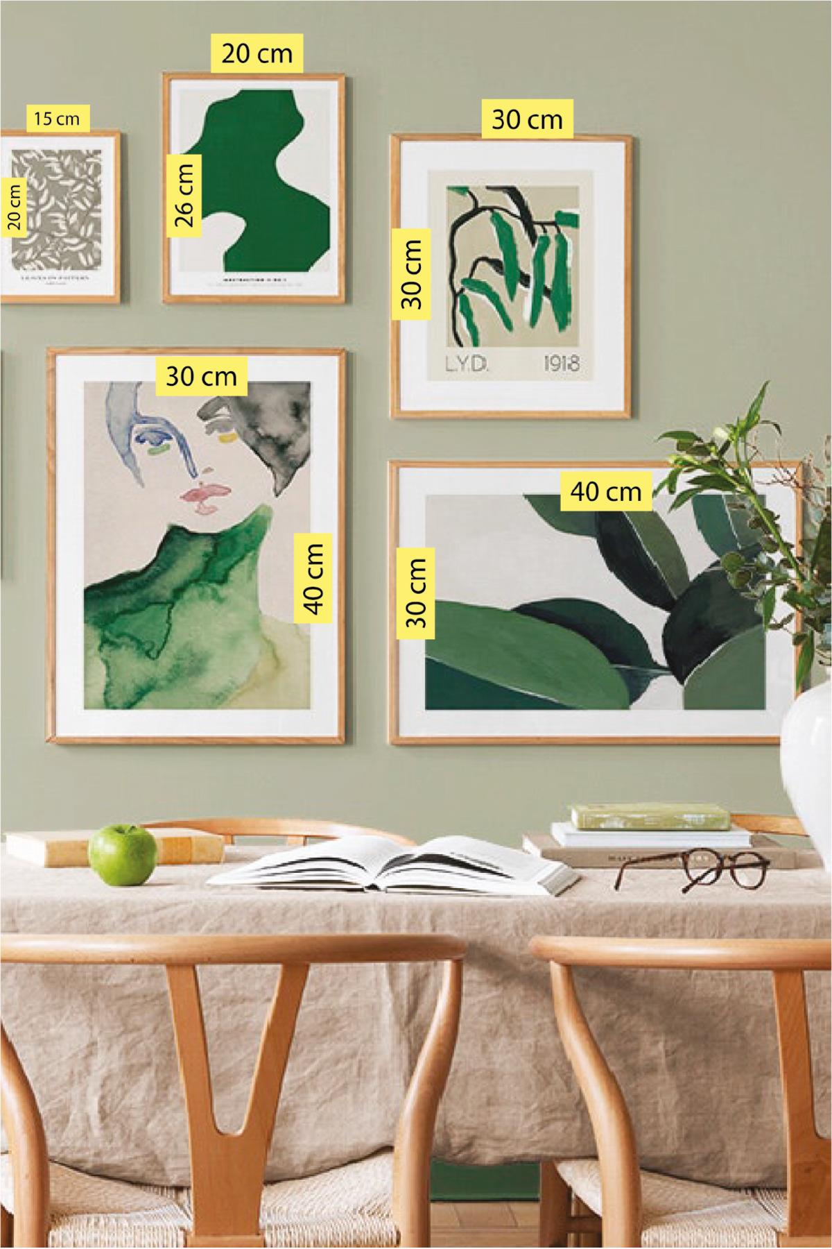 5 Parça Green Watercolur Tarzında (AHŞAP ÇERÇEVE GÖRÜNÜMLÜ) Tablo Seti