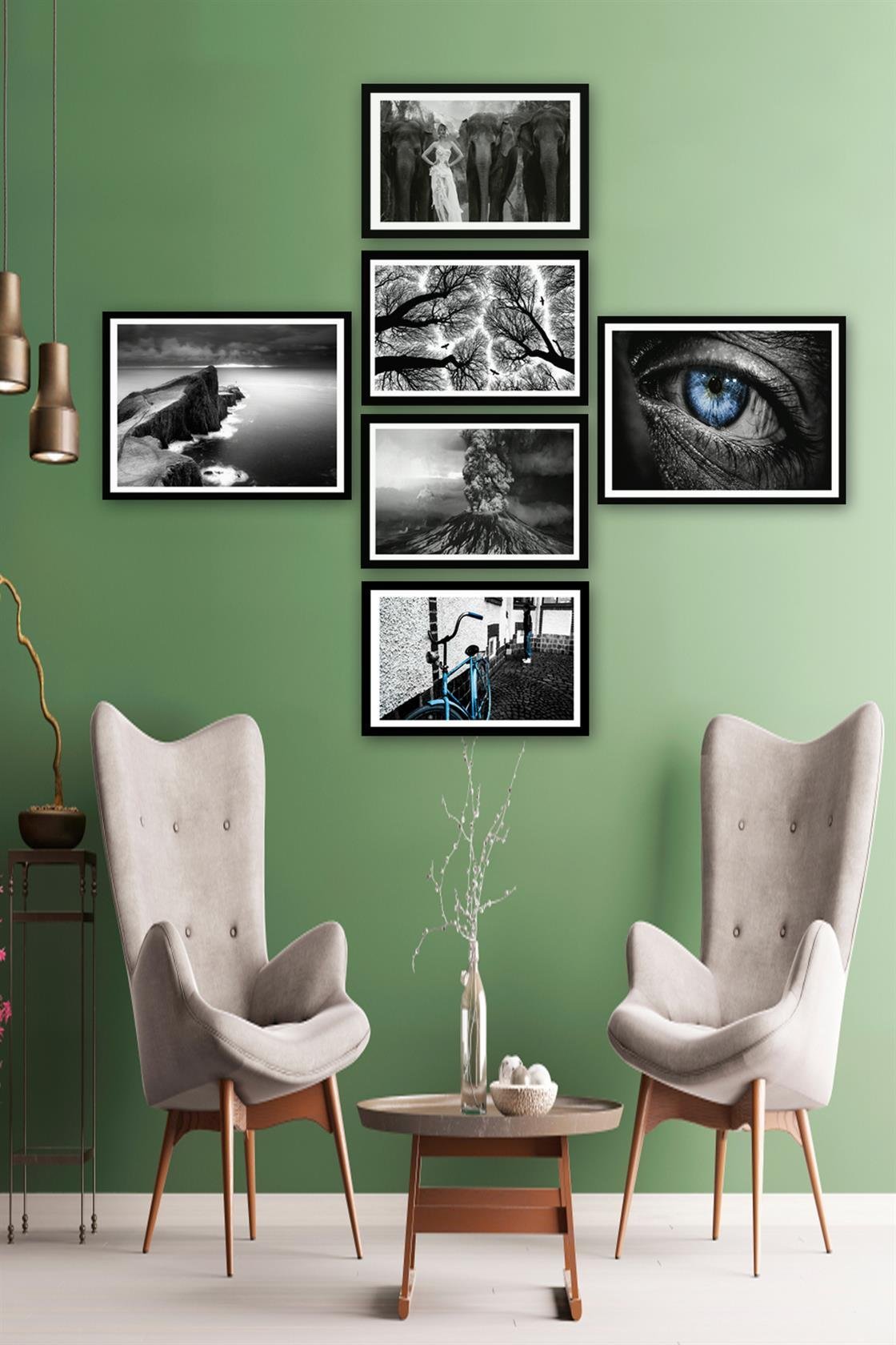 3 Parça Siyah Suluboya Tarzında Siyah Çerçeve Görünümlü Uv Baskı Mdf Tablo Seti