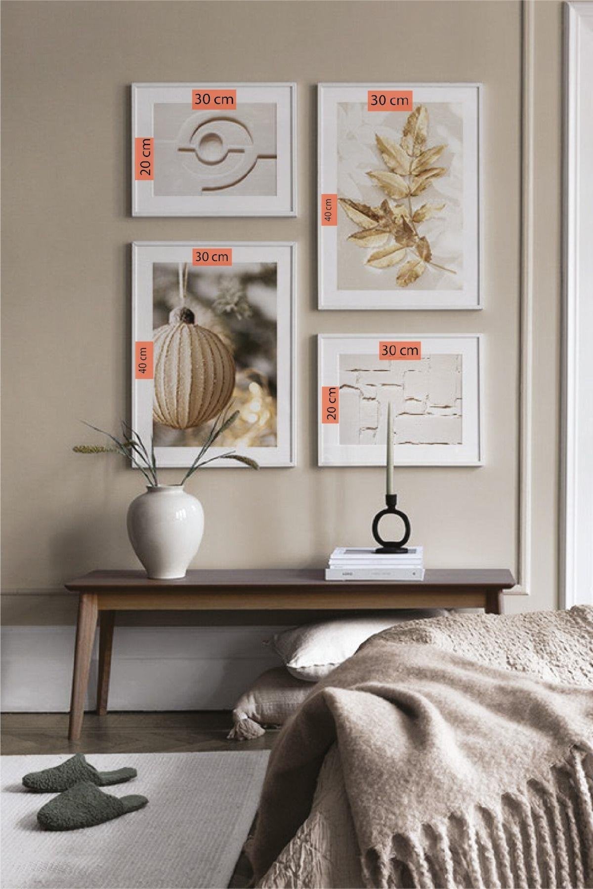 Gold Renginde Modern Sanat Tarzında Tablo Seti