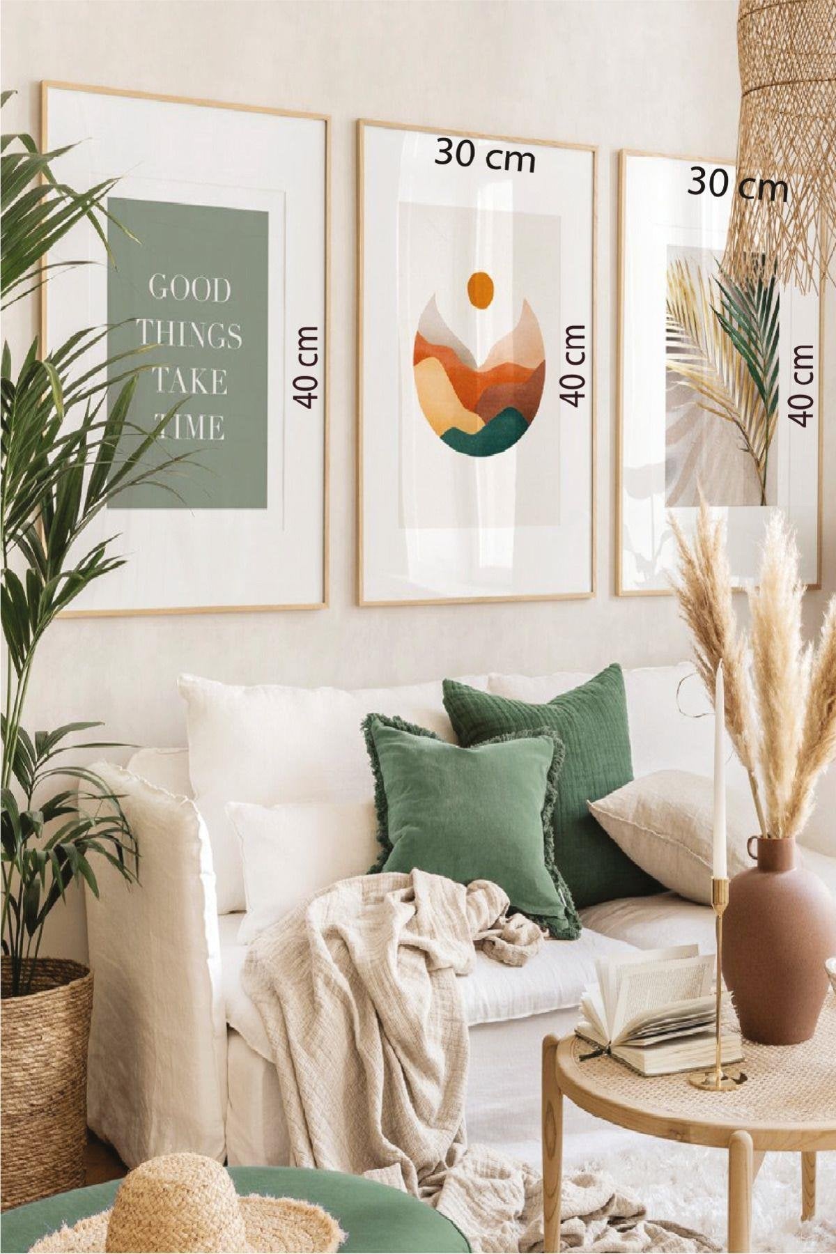3 Parça Good Things Ahşap Çerçeve Görünümlü Tablo Seti