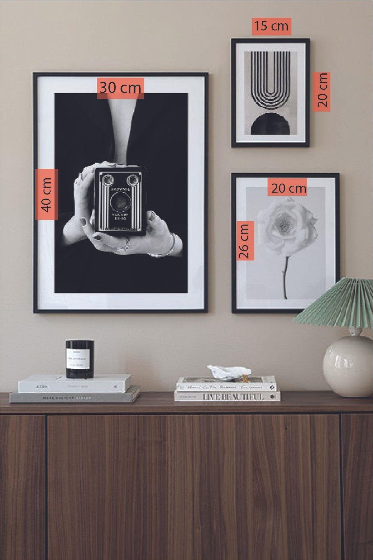 3 Parça Siyah Çerçeve Görünümlü Tablo Seti