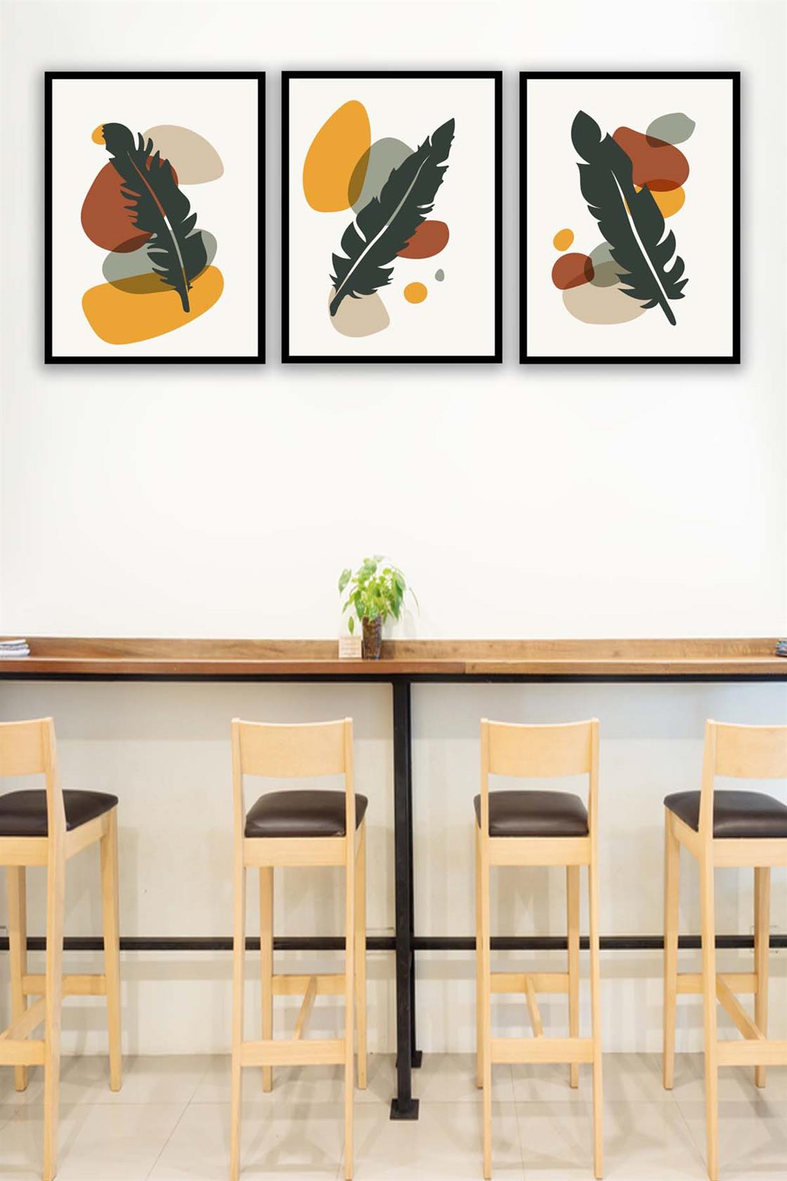 3 Parça Sanatsal Tüy Tarzında Tablo Seti