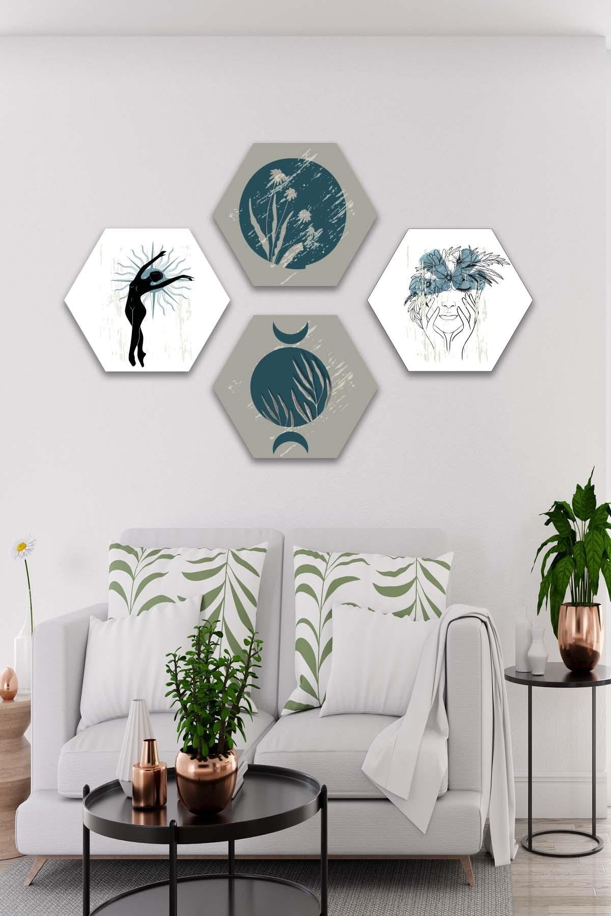 4 Parça Sanatsal Tarzda Petek Tasarım Tablo Seti