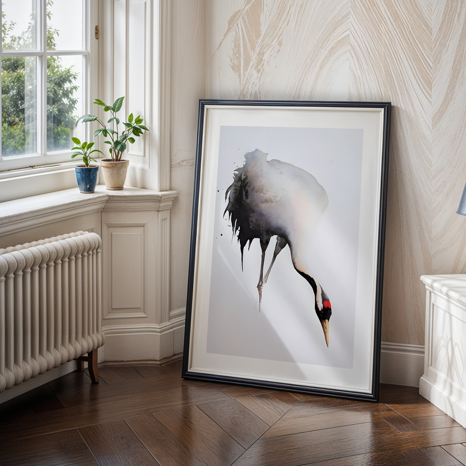 Elegant Crane Tek Parça Siyah Çerçeveli Ahşap Tablo