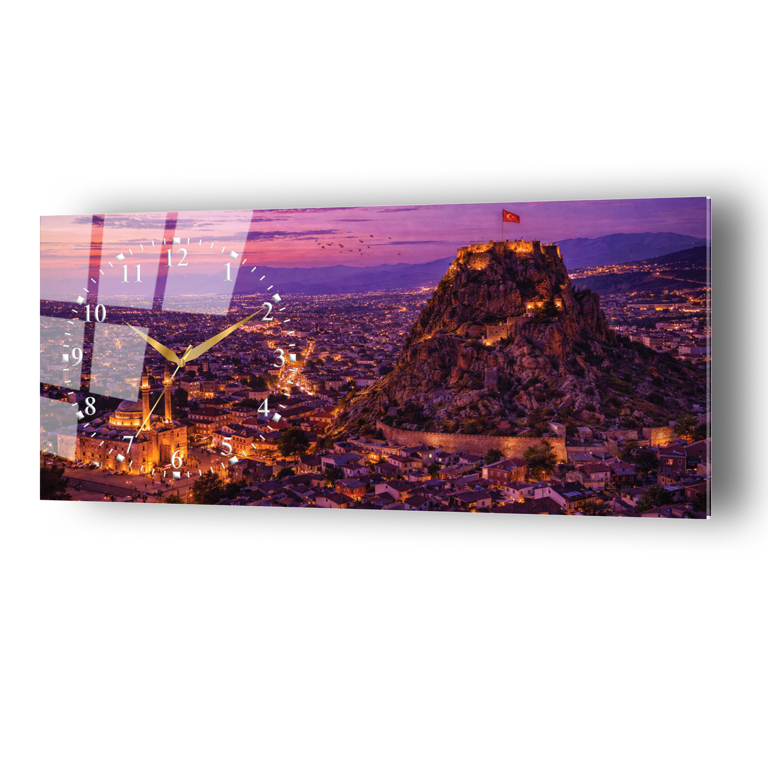 Afyonkarahisar Kalesi Temalı Temperli Saatli Cam Tablo