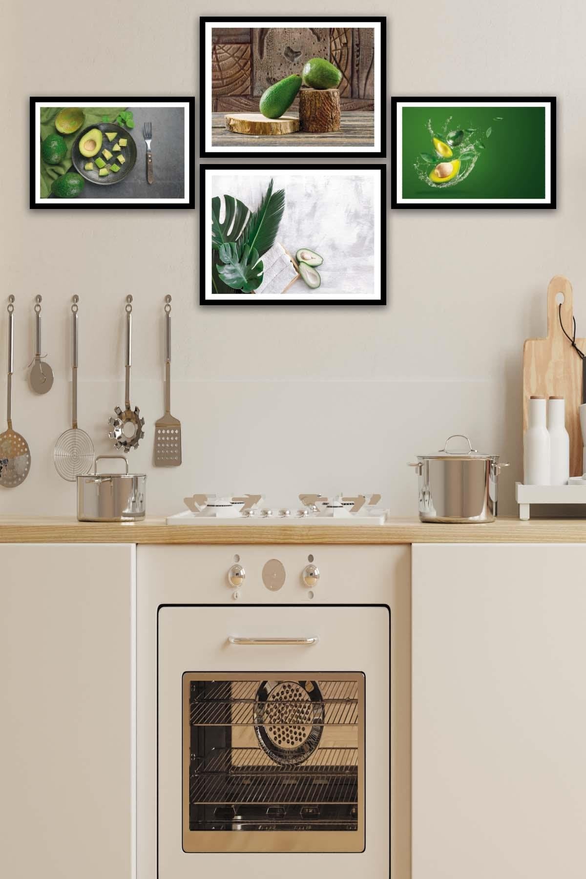 Avokado Temalı Siyah Çerçeve Görünümlü Tablo Seti