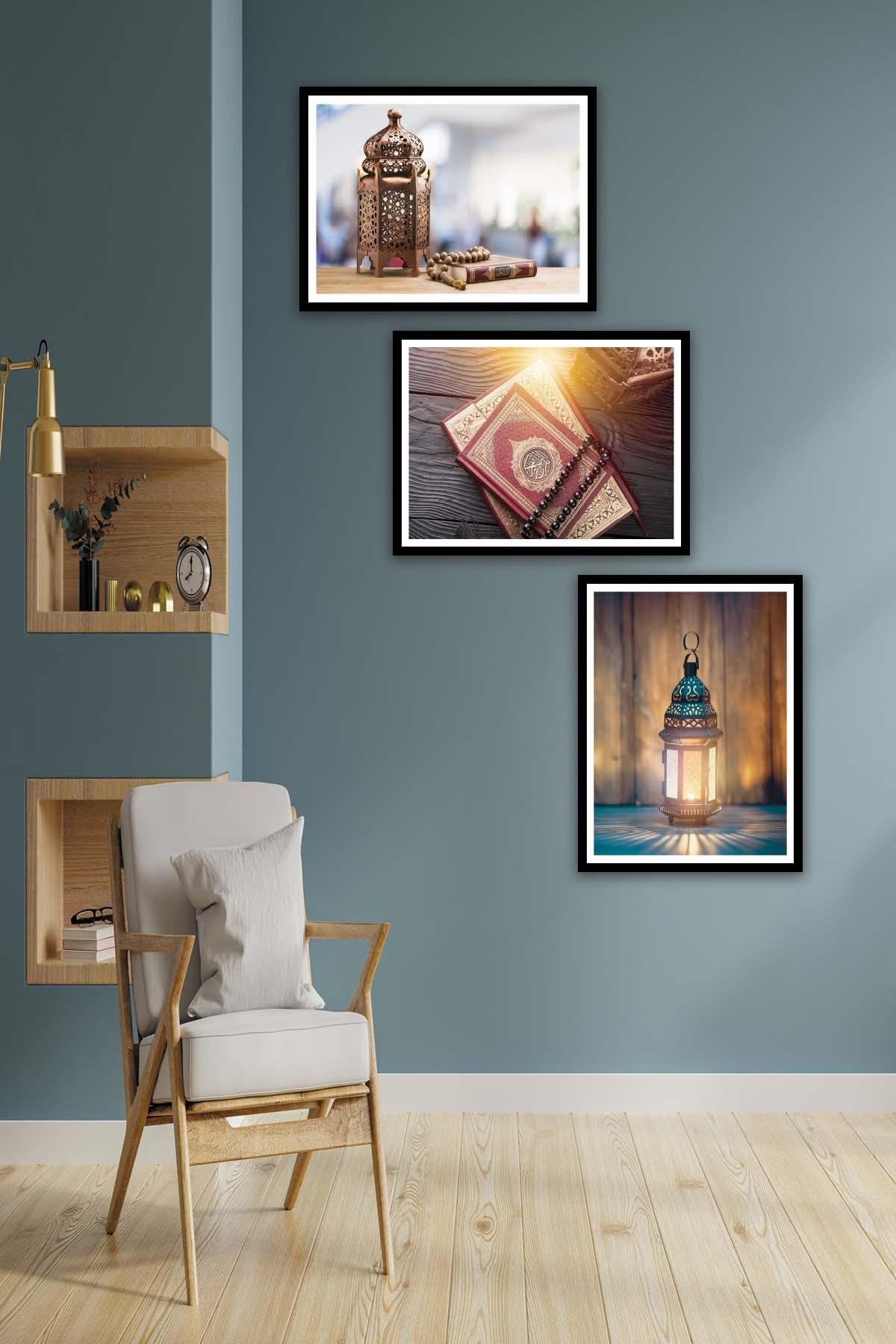 Dini Temalı Siyah Çerçeve Görünümlü Tablo Seti