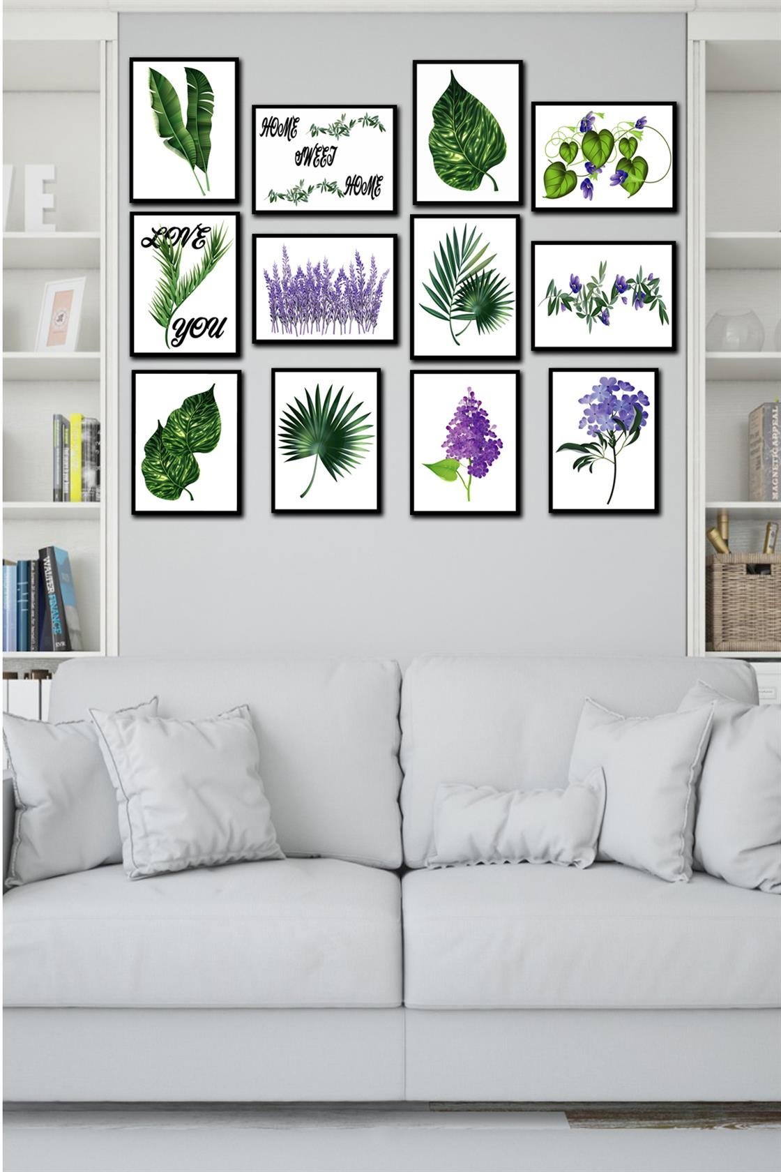 12 Parça Yeşil Yaprak Tarzında Tablo Seti