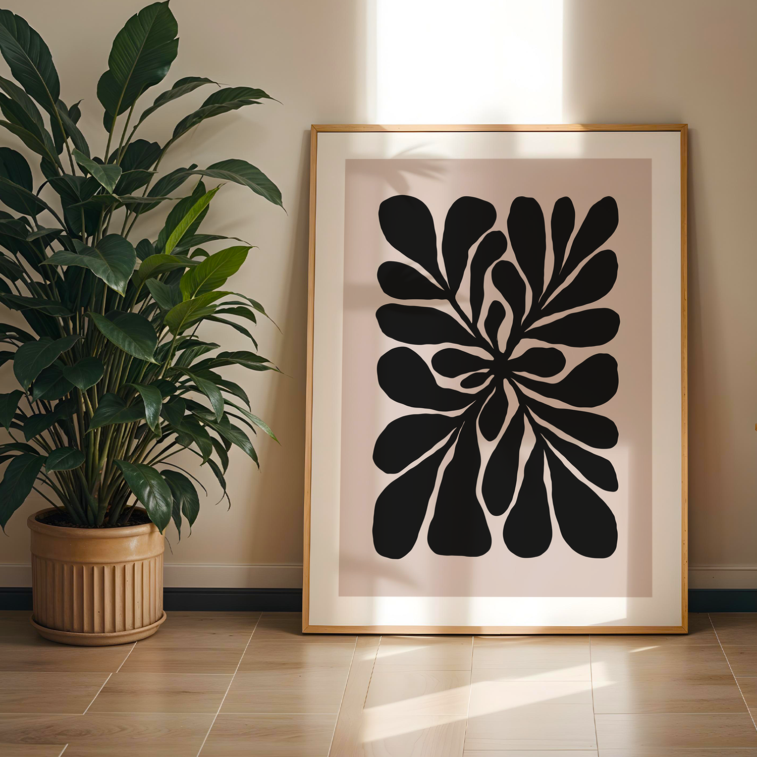 Abstract Bloom Tek Parça Doğal Ahşap Çerçeveli Tablo