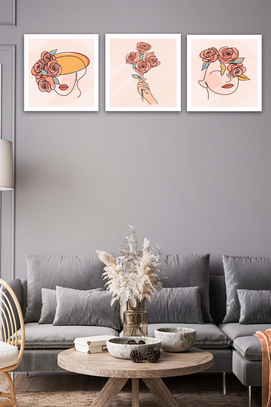 3 Parça Modern Tarzda Bohem Tasarım Uv Baskı Mdf Tablo Seti