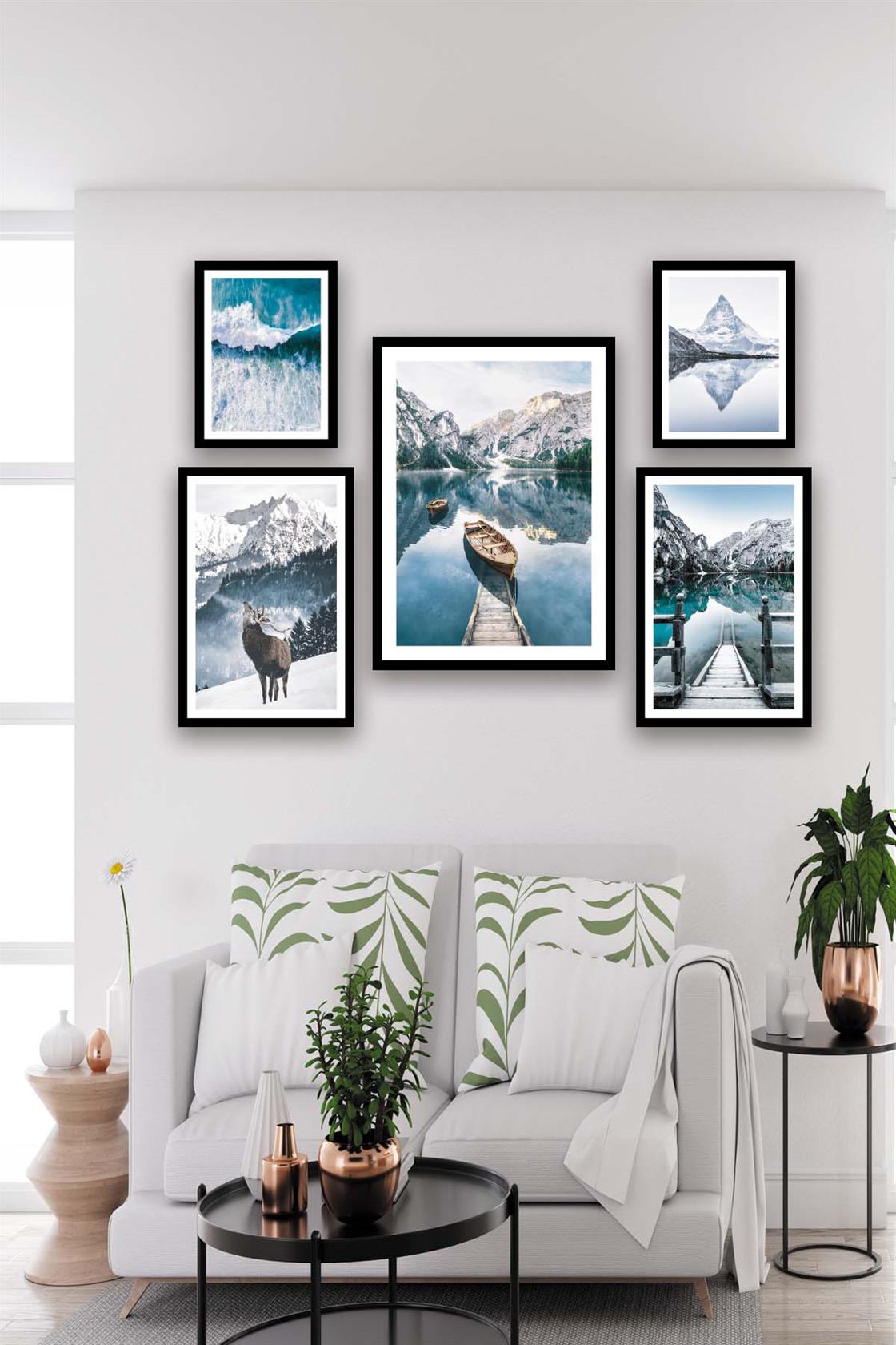 İsveç Dağ Ve Göl Manzara Temalı Tablo Seti