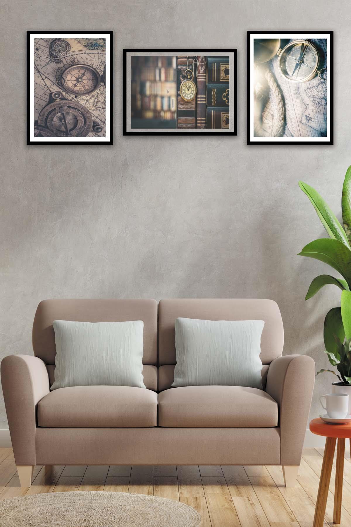 Pusula Temalı Siyah çerçeve Görünümlü Tablo Seti