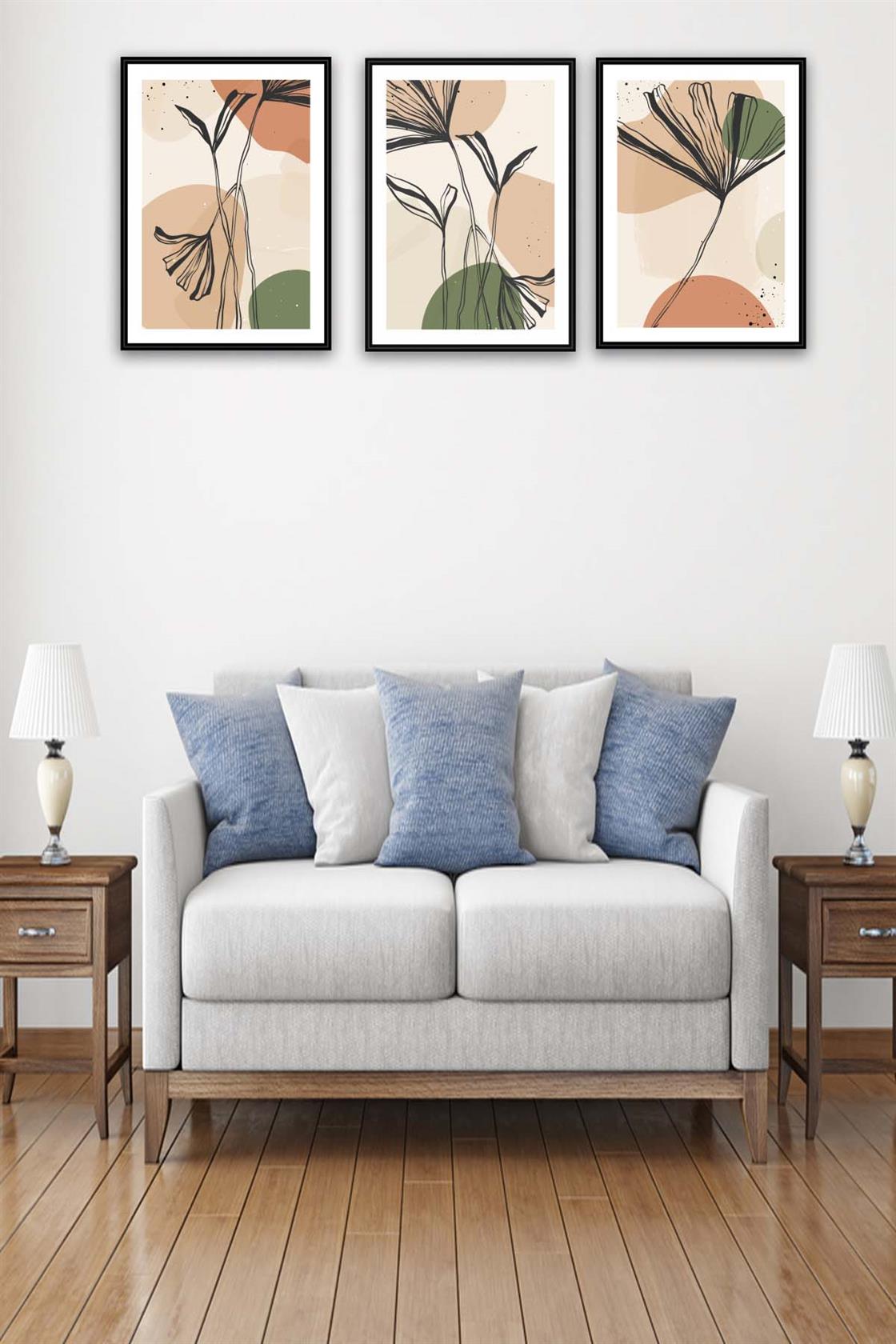 3 Parça Artline Çiçek Tasarım Uv Baskı Mdf Tablo Seti