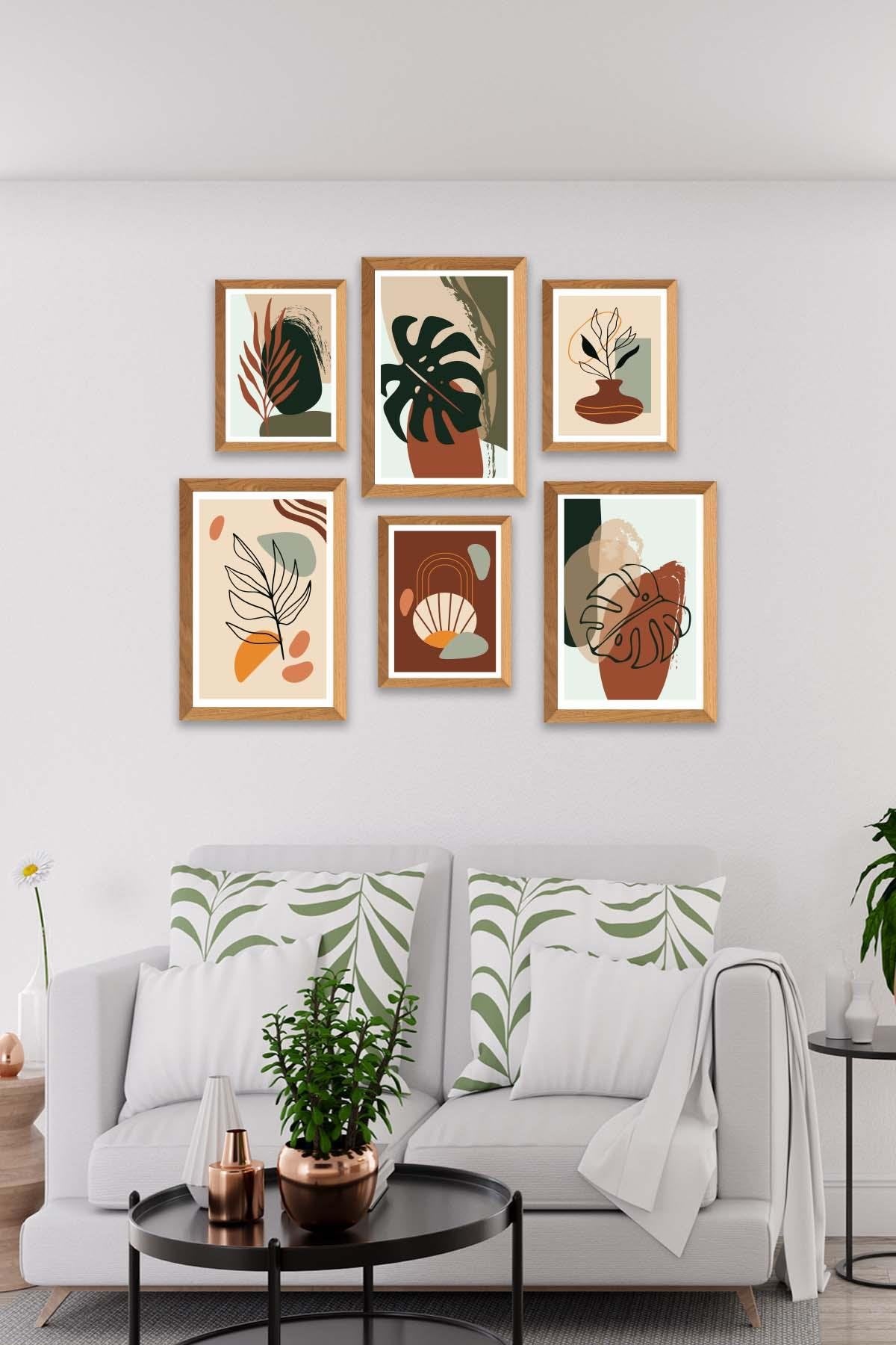 6 Parça Bohem Temalı Ahşap Çerçeve Görünümlü Tablo Seti