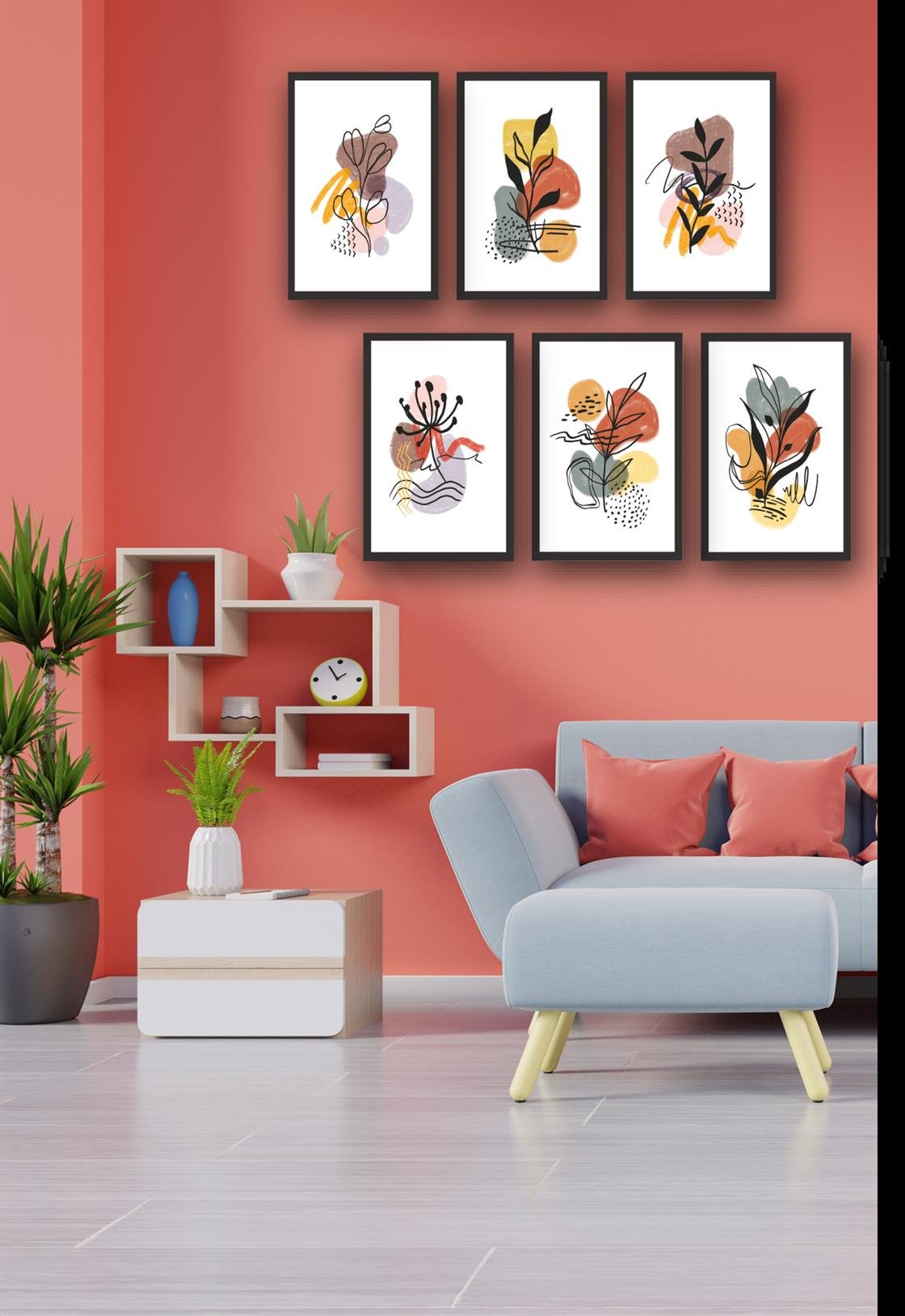 6 Parça Bohem Tablo Seti Uv Dijital Baskı