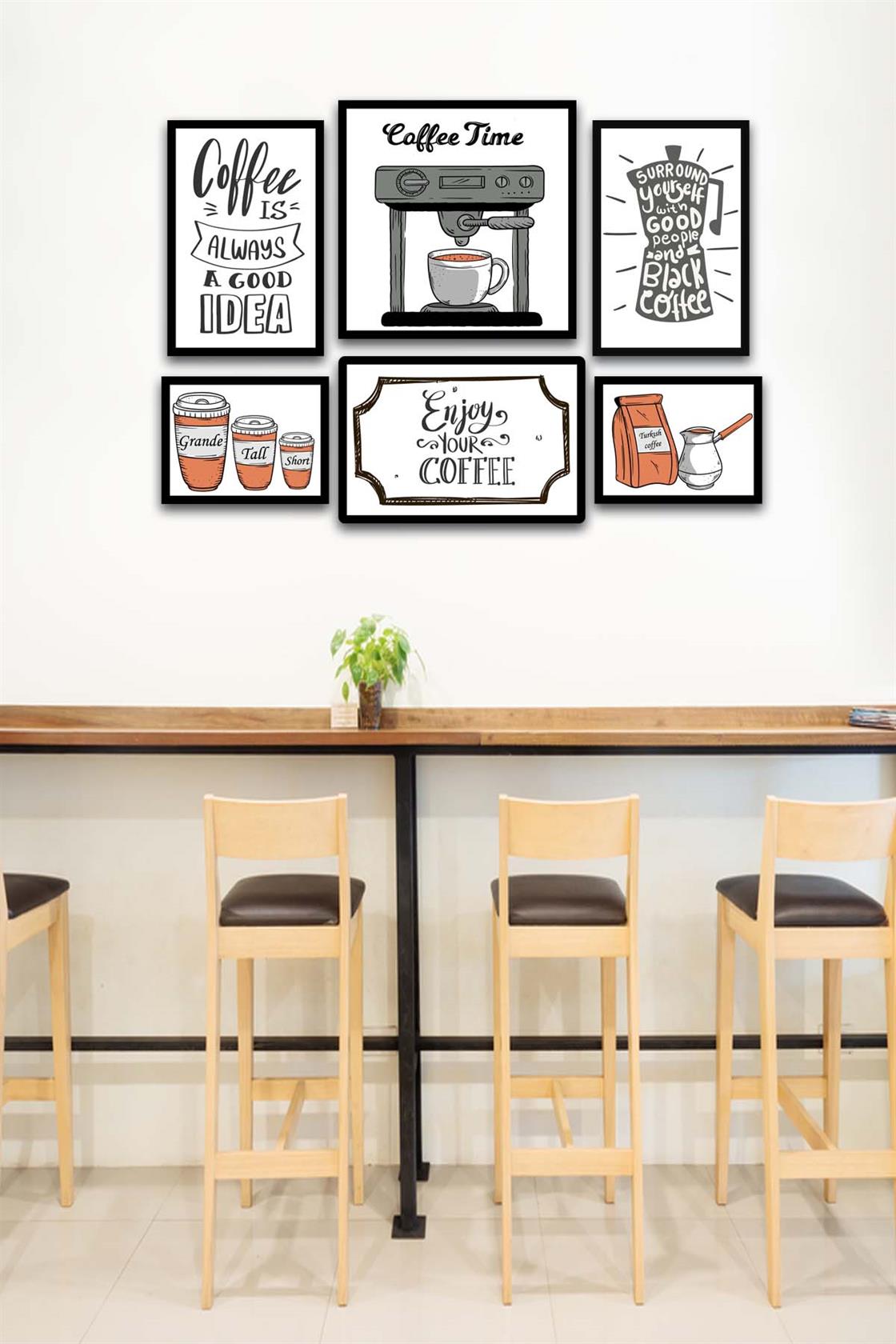 6 Parça Coffee Time Mdf Tablo Seti