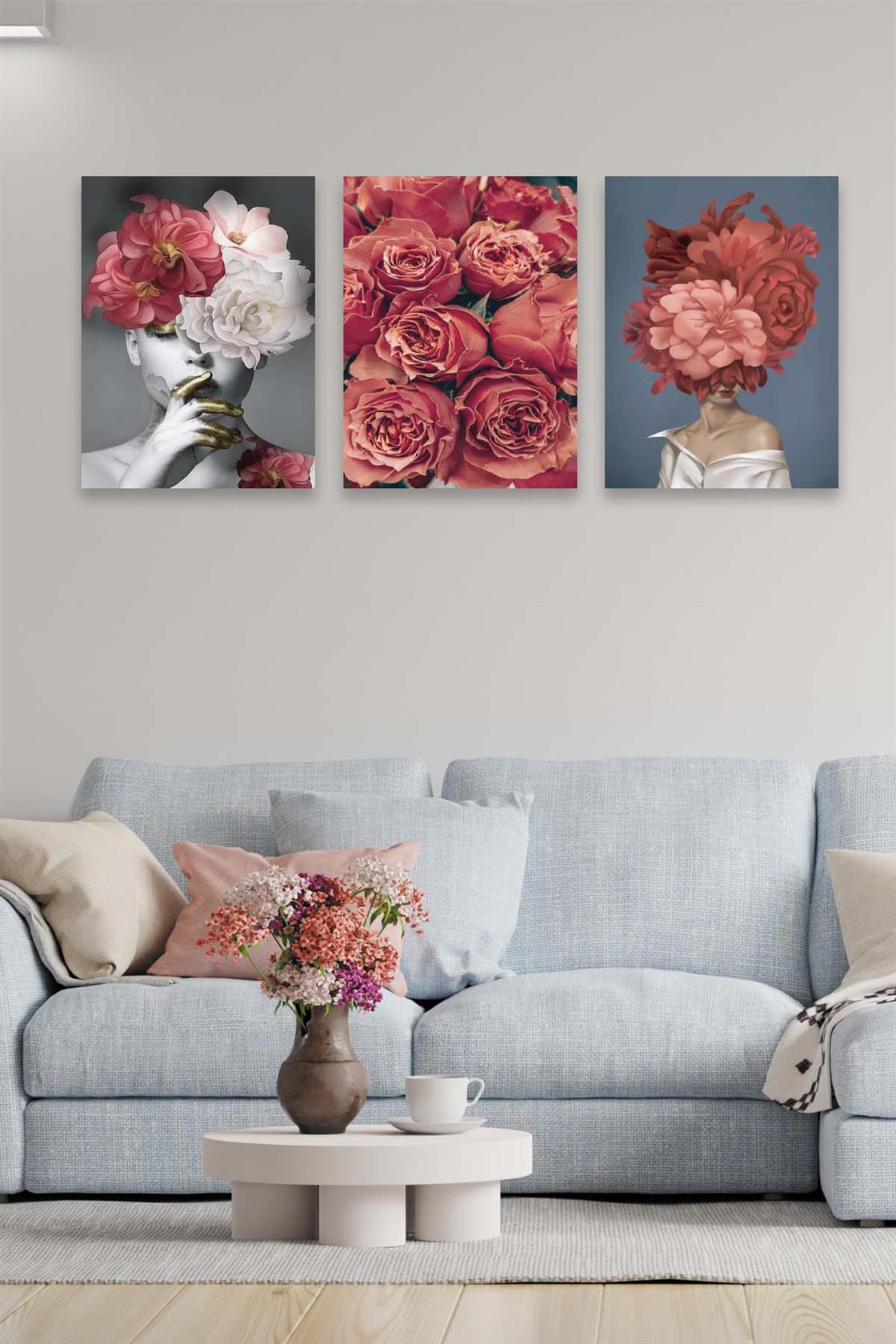 Modern Sanat Kadın Ve Gül Temalı Tablo Seti