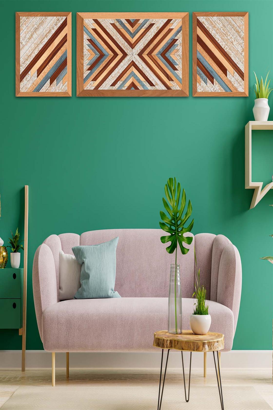 3 Parça Ahşap Parke Tasarım Tablo Seti