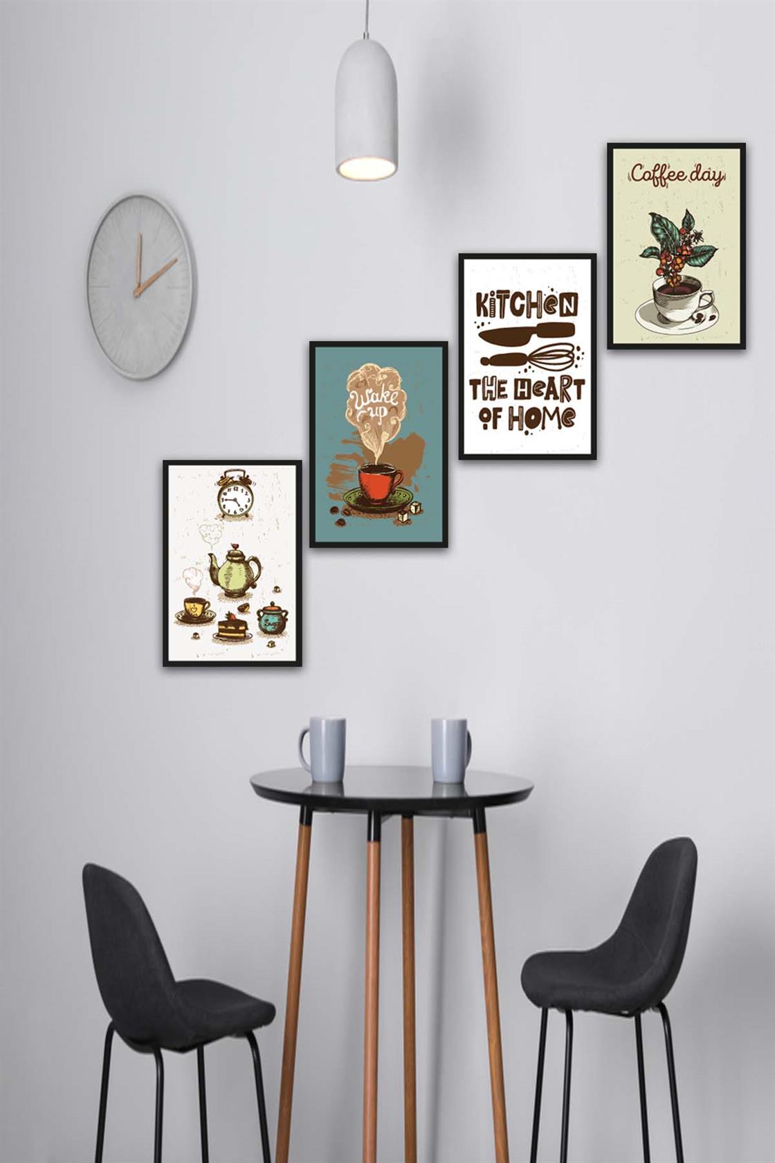 4 Parça Mutfak ve Cafe Dekorları İçin Mdf Tablo Seti