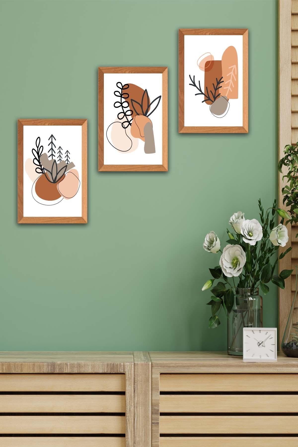 Bohem Tarzında Dal Temalı Ahşap Çerçeve Görünümlü Tablo Seti