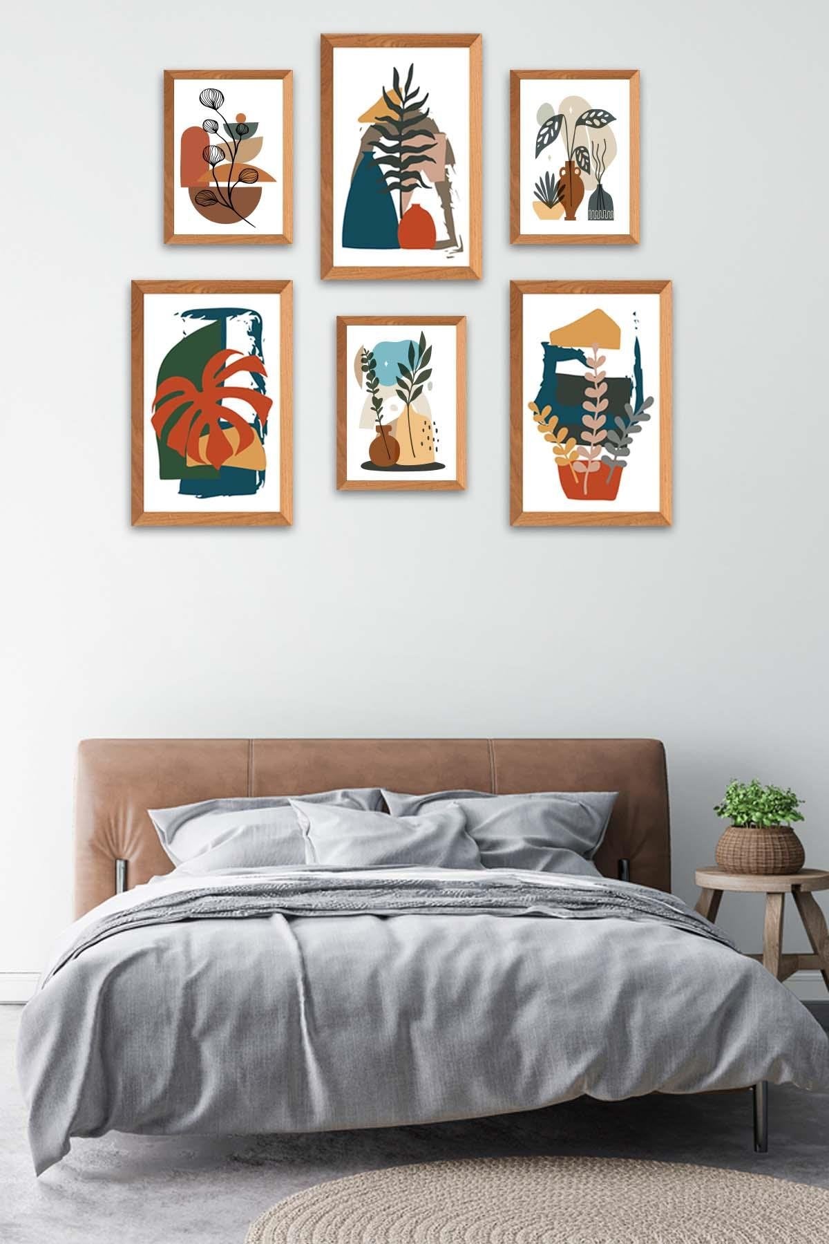 6 Parça Bohem Botanik Tarzında Tablo Seti