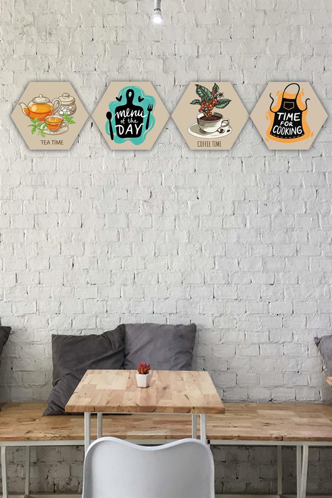 4 Parça Altıgen Mutfak Petek Tasarım Mdf Tablo Seti