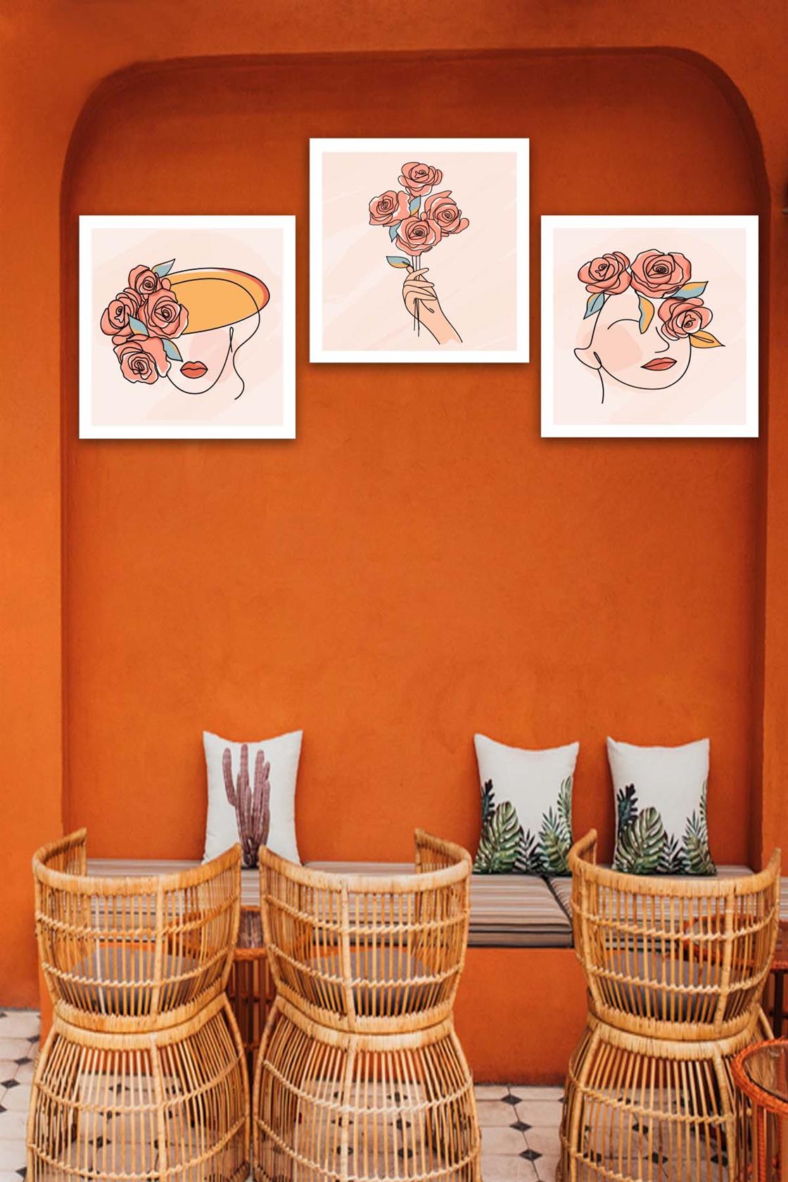 3 Parça Modern Tarzda Bohem Tasarım Uv Baskı Mdf Tablo Seti