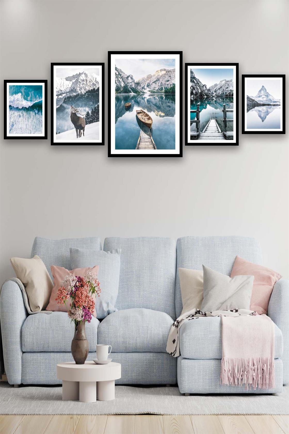 İsveç Dağ Ve Göl Manzara Temalı Tablo Seti