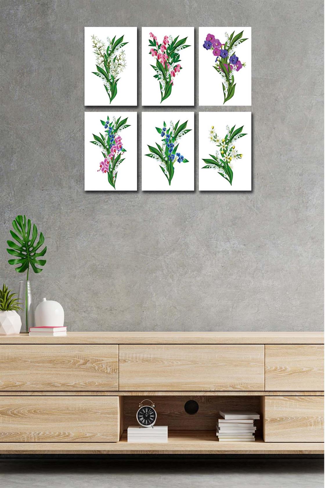 6 Parça Yeşil Çiçekler tablo seti