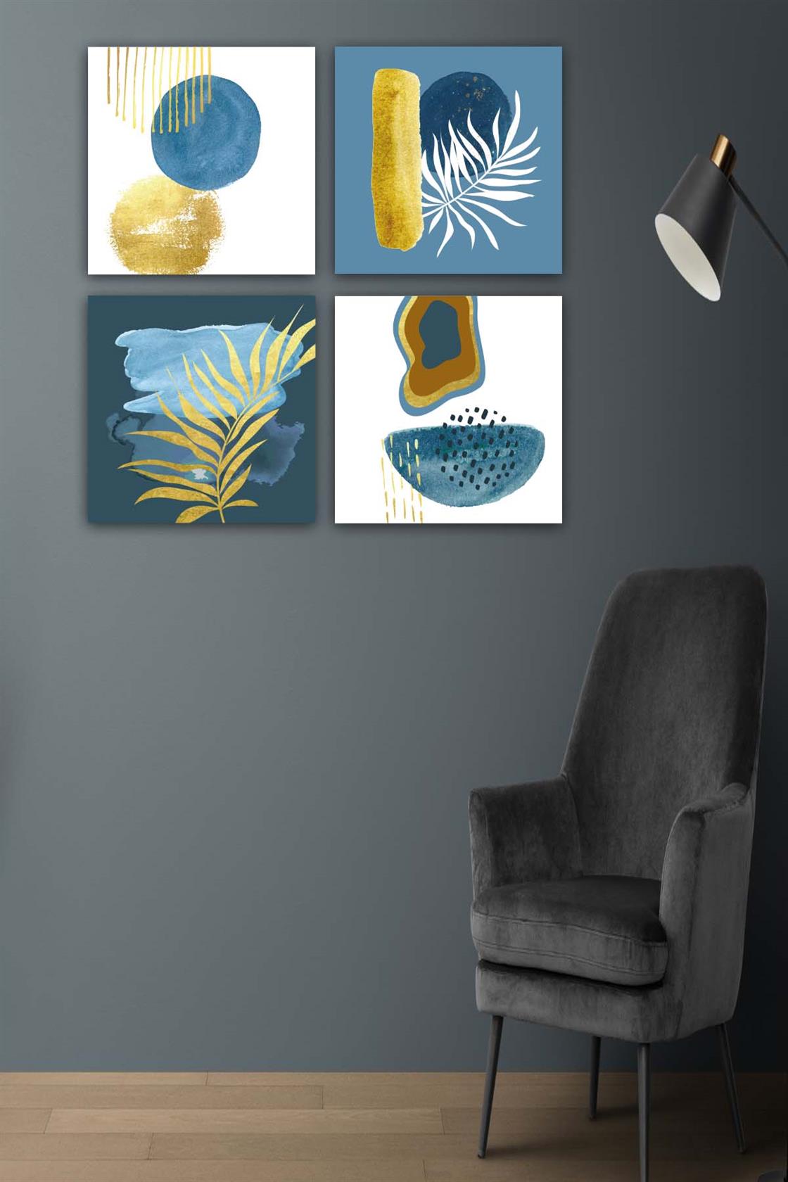 4 Parça Suluboya Botanik Tarzda Uv Baskı Tablo Seti