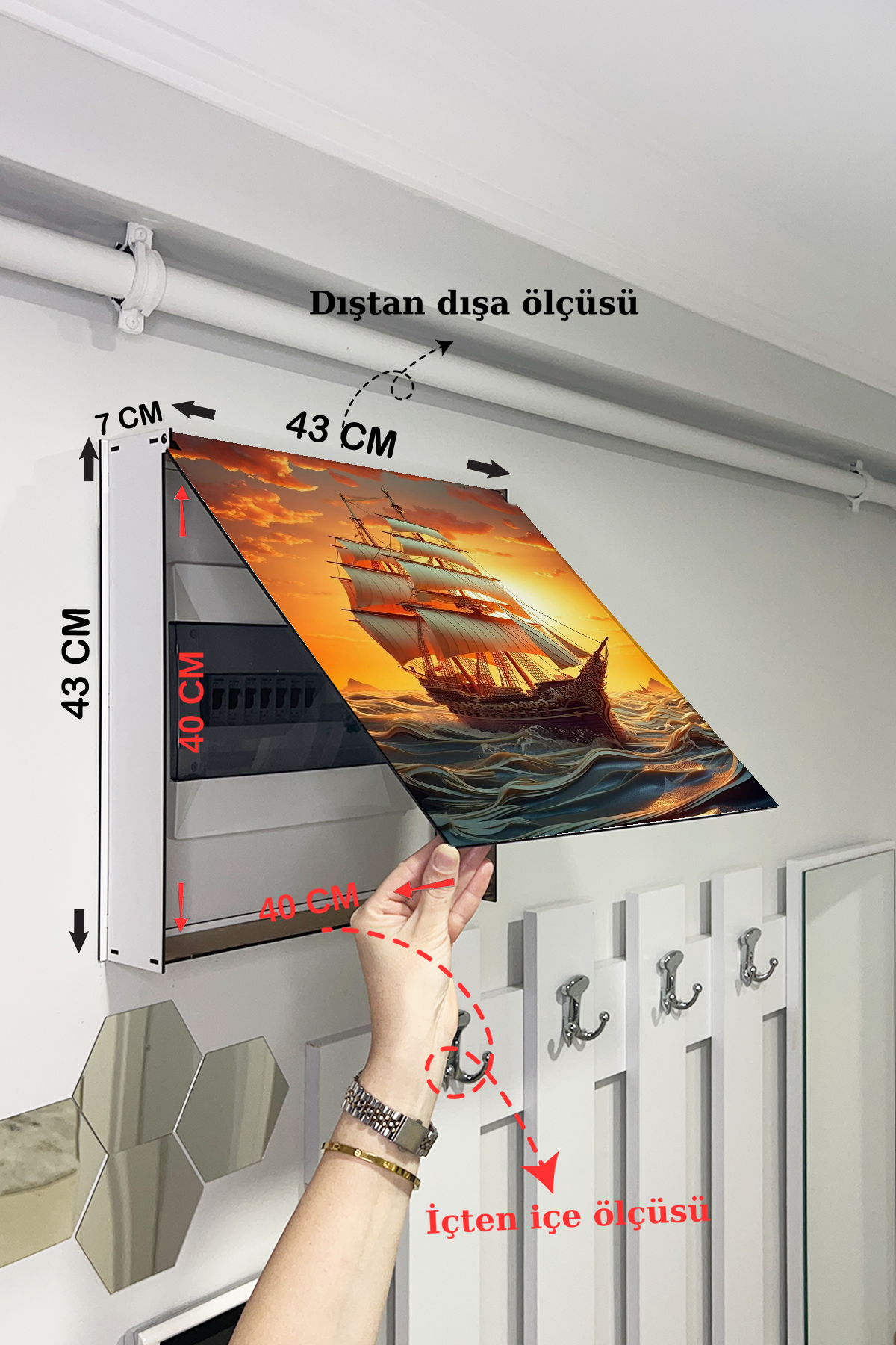 Gün Batımı Ve Yelkenli Gemi Temalı Ahşap Sigorta Saklama Kutusu