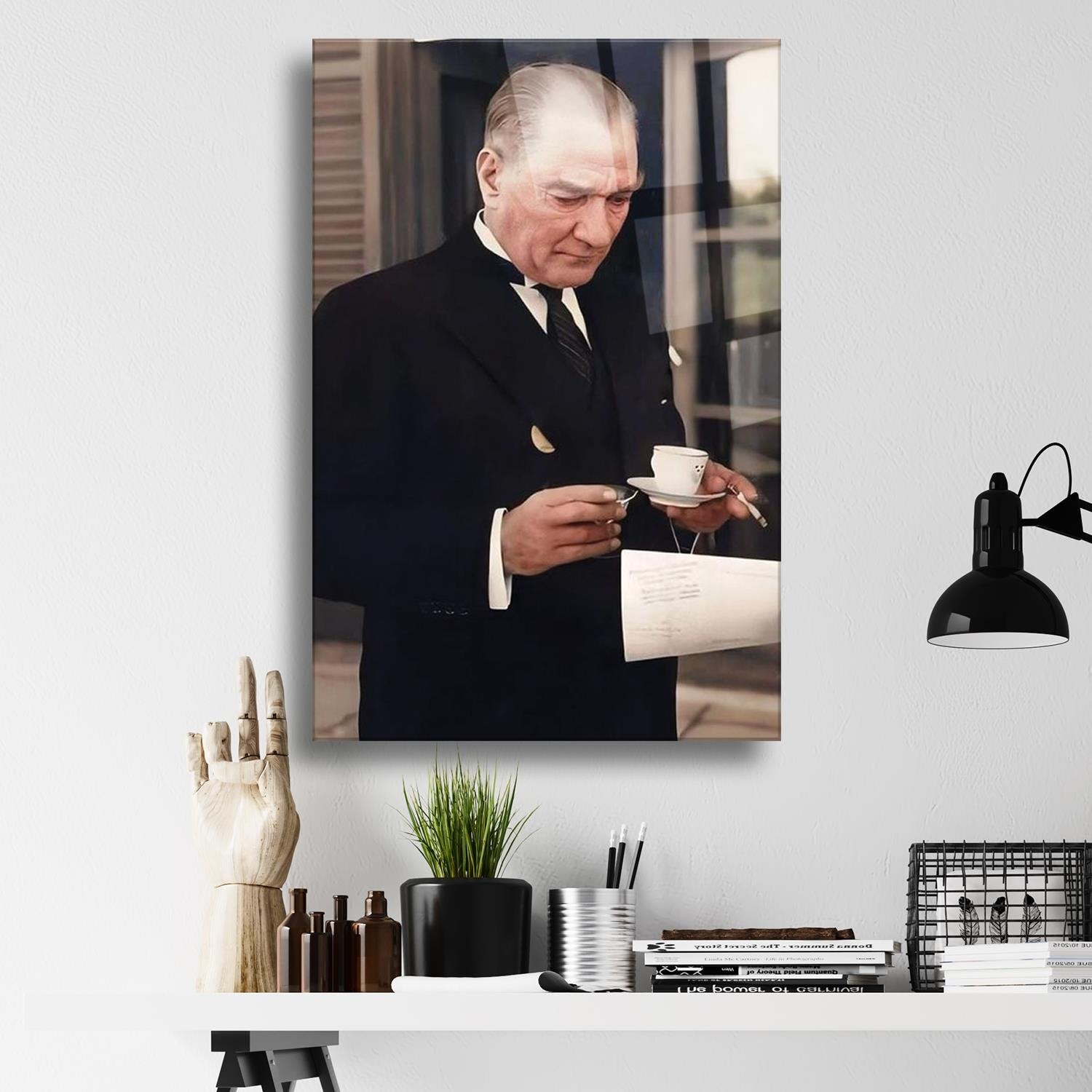 Atatürk Kahve İçerken Serisi Dayanıklı Cam Tablo