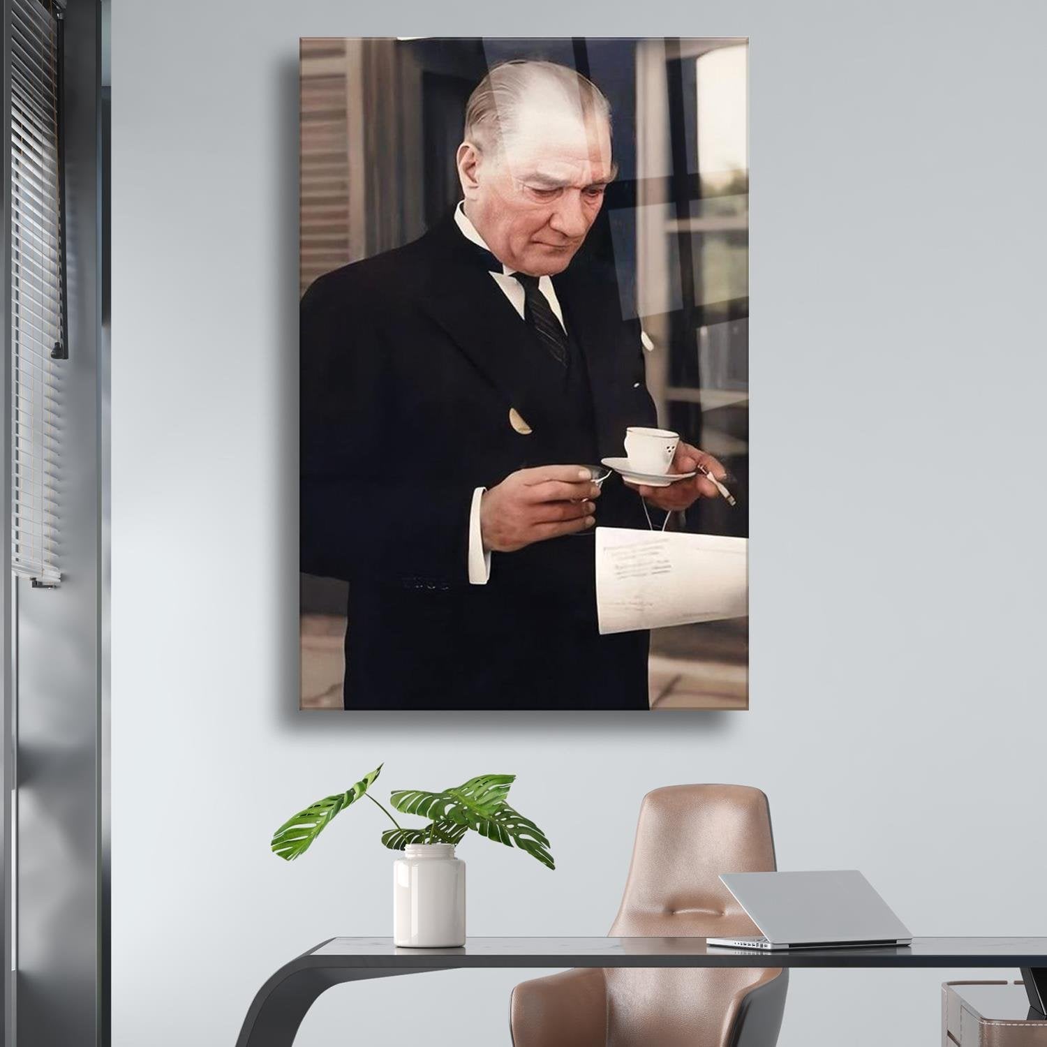 Atatürk Kahve İçerken Serisi Dayanıklı Cam Tablo