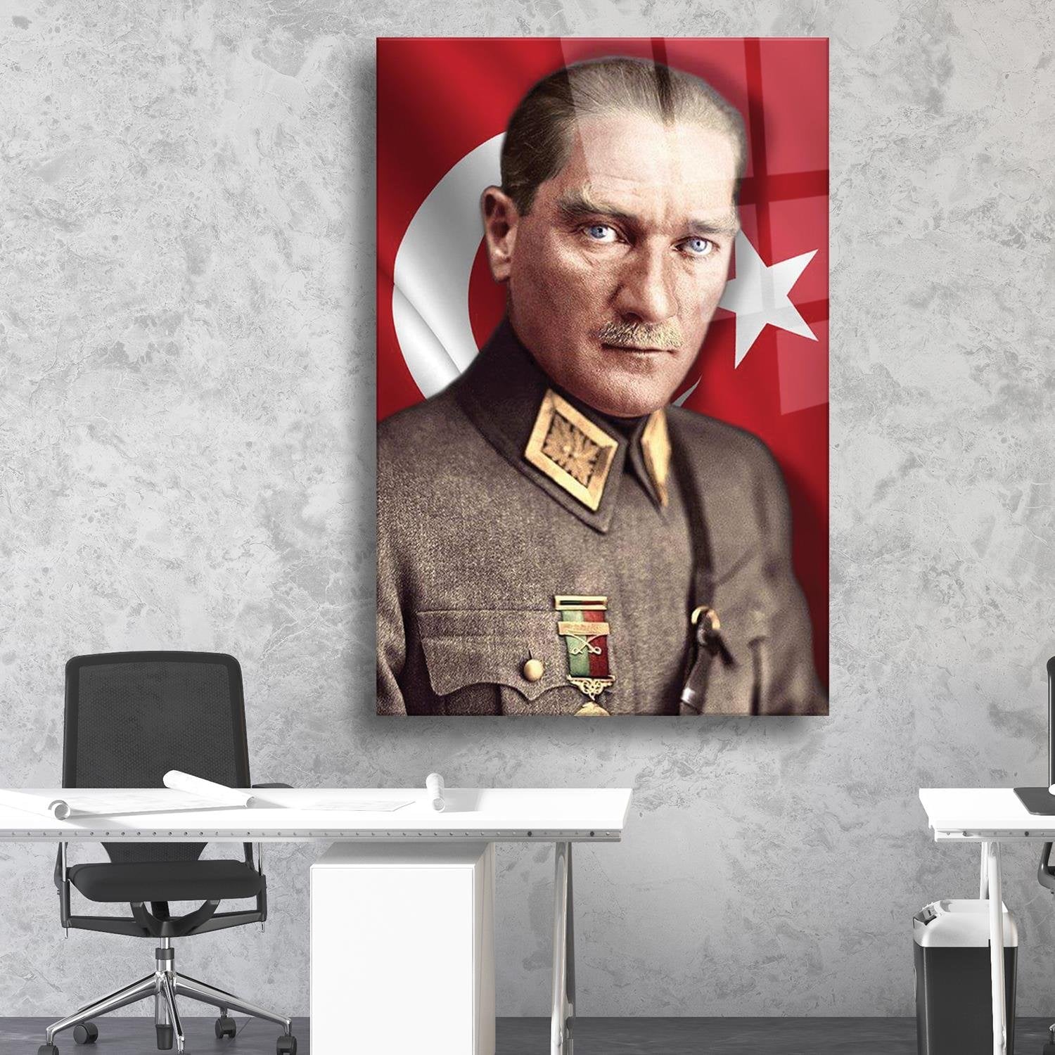 Atatürk Türk Bayrağı Temalı Dayanıklı Cam Tablo