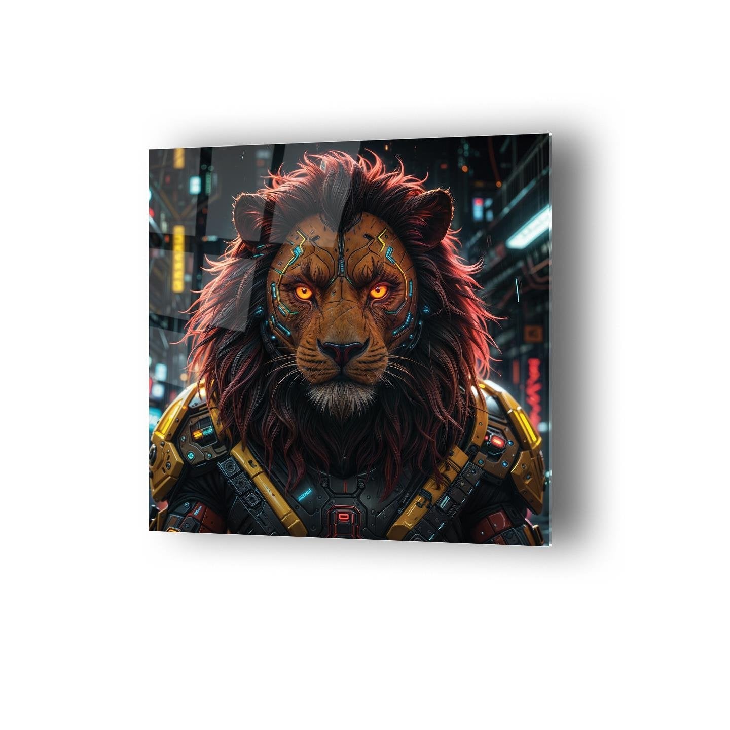 Cyberpunk Portre Aslan Temalı Cam Tablo