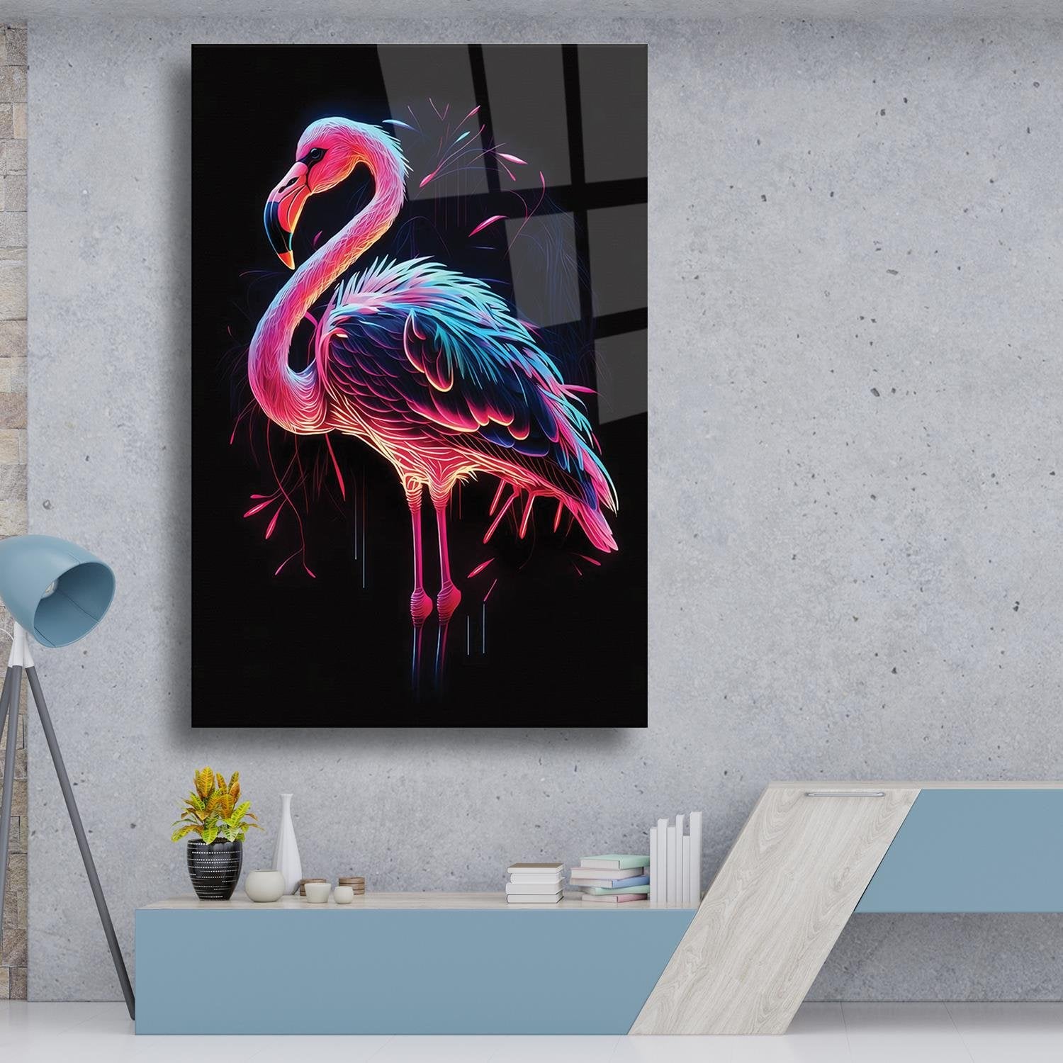 Flamingo Renkli Desenli Cam Tablo