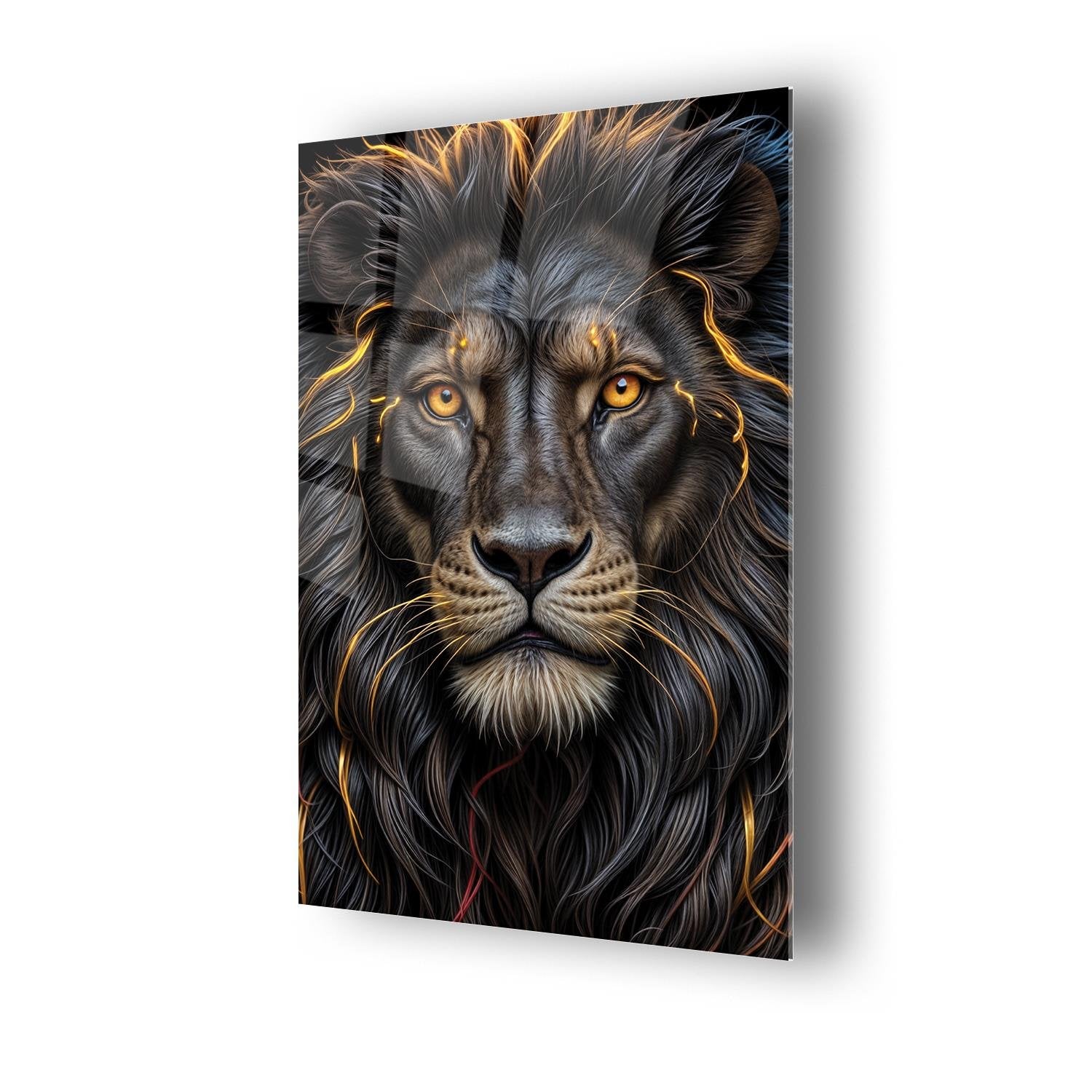 Gold Aslan Portre Temalı Cam Tablo