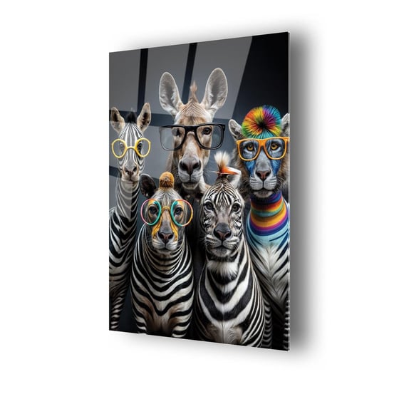 Gözlüklü Zebralar Temalı Dayanıklı Cam Tablo