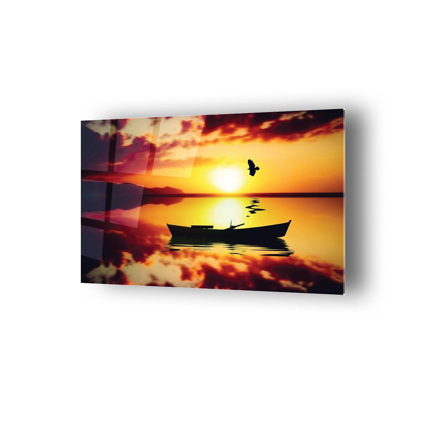 Günbatımı Kayık Temalı Cam Tablo