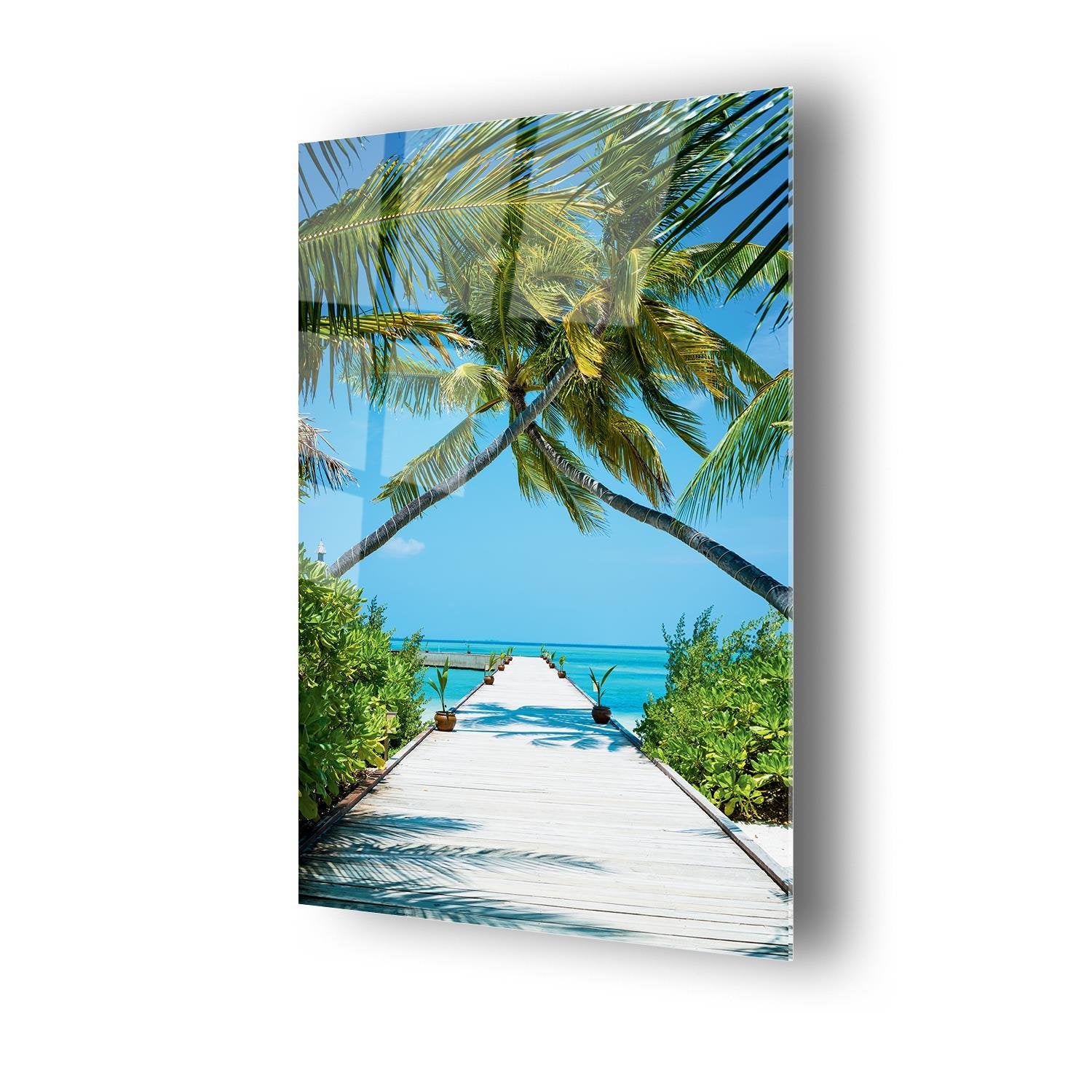 İskele Ve Palmiye Temalı Cam Tablo