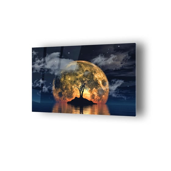 Kuru Ağaç Önü Ay Temalı Cam Tablo
