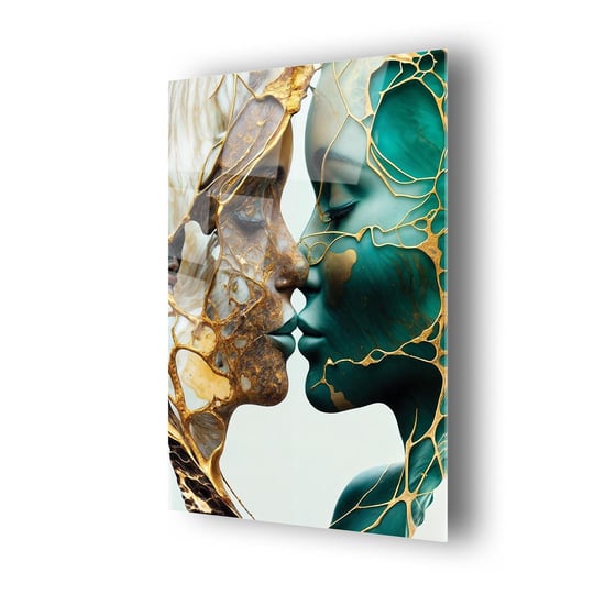 Mermer Desenli Gold Temalı Kadın Portresi Cam Tablo