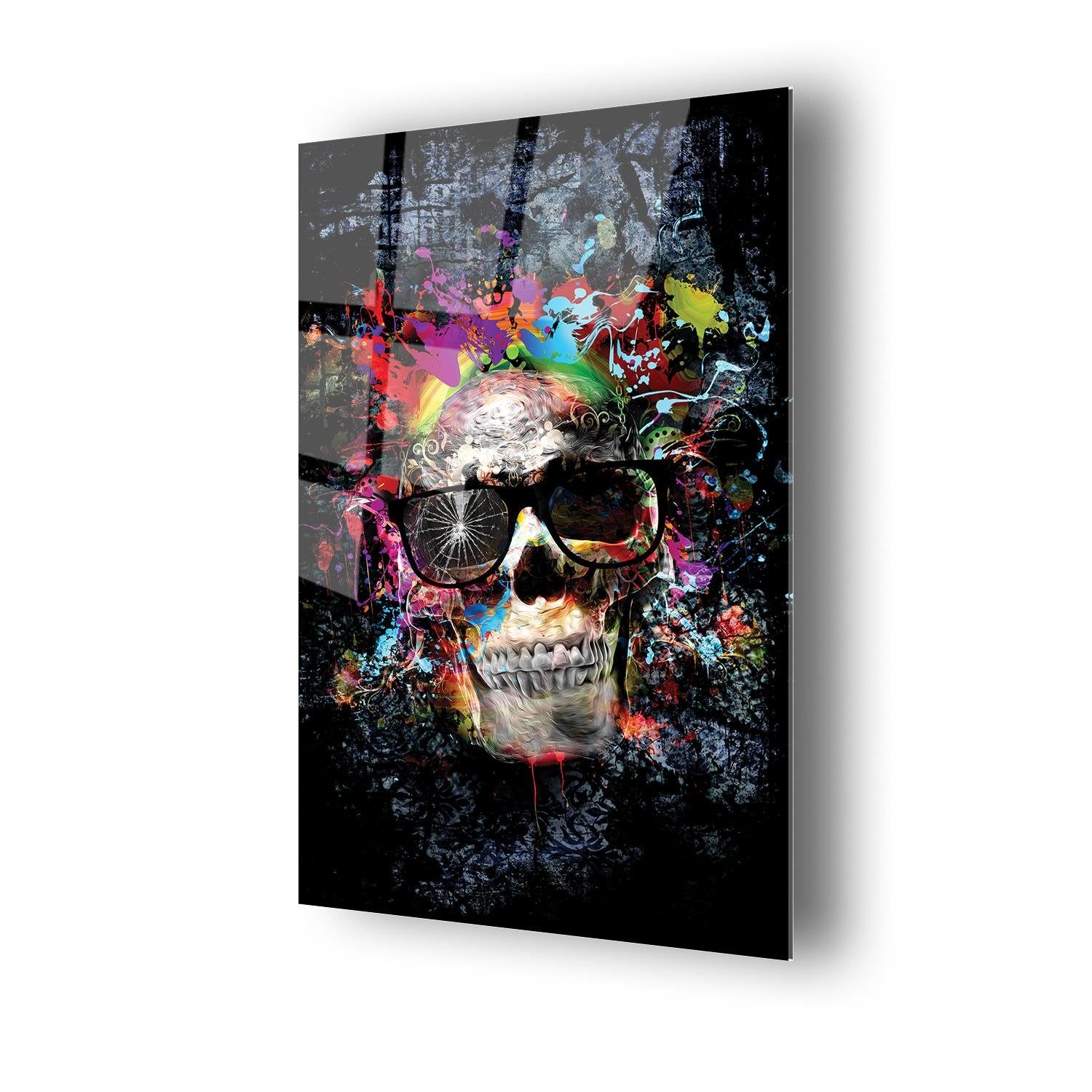 Modern Kurukafa Siyah Arka Fonlu Cam Tablo