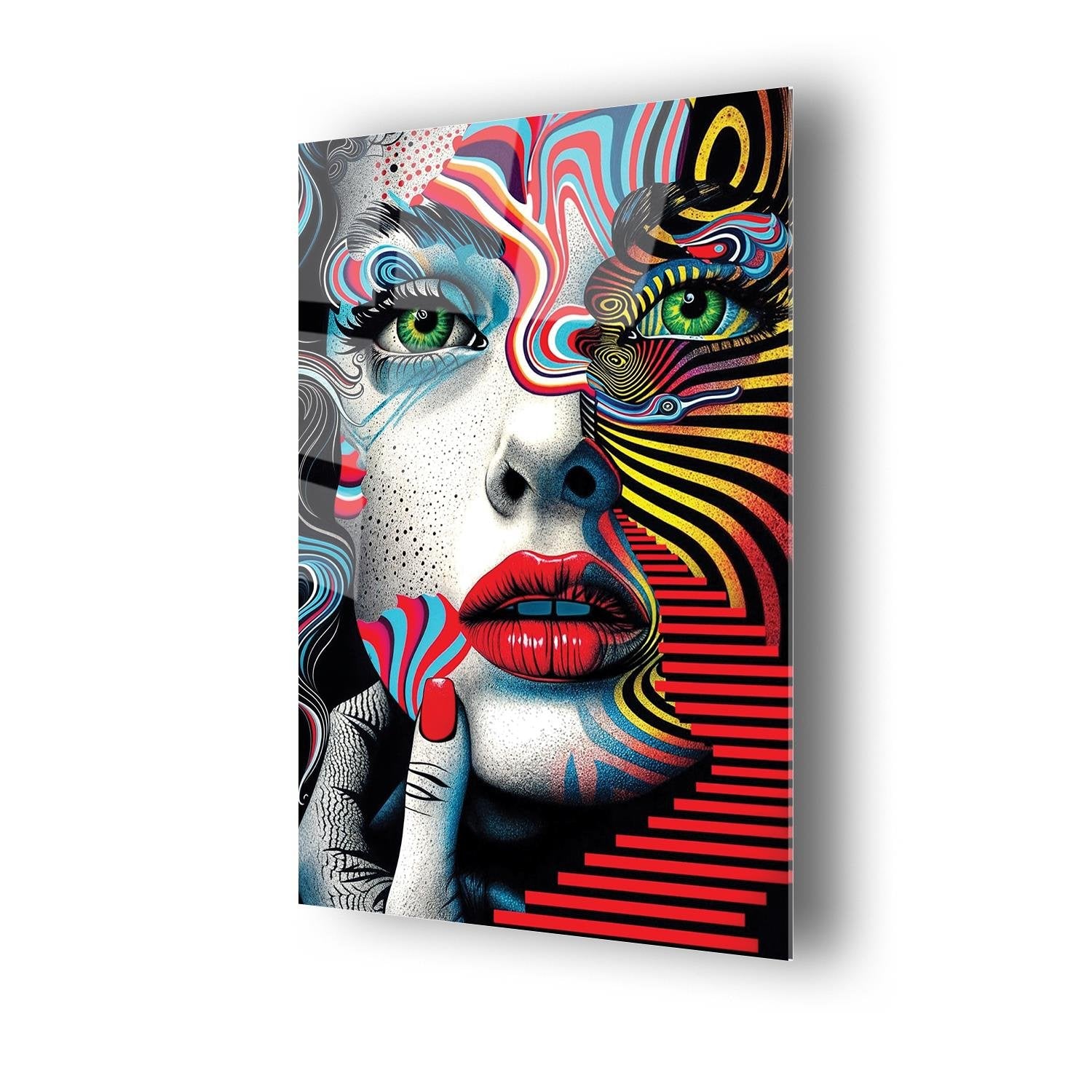 Modern Sanat Kadın Portresi Sürrealist Cam Tablo