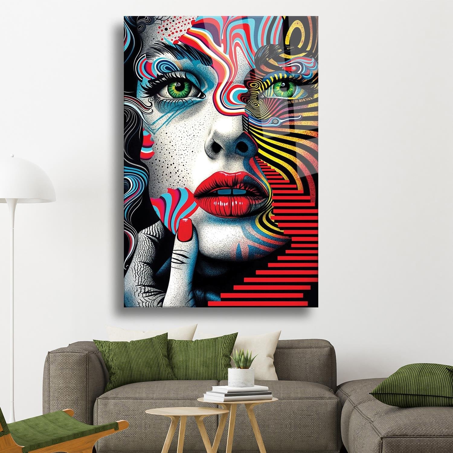 Modern Sanat Kadın Portresi Sürrealist Cam Tablo