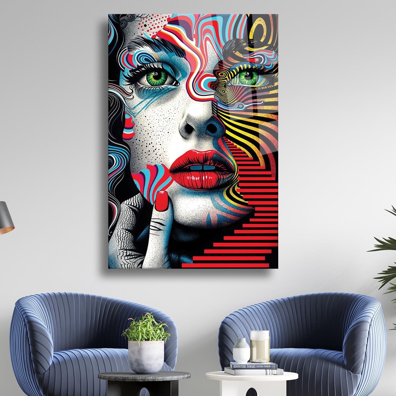 Modern Sanat Kadın Portresi Sürrealist Cam Tablo