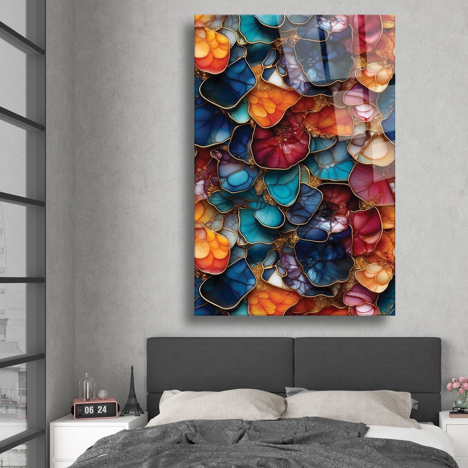 Modern Sanat Renkler Temalı Cam Tablo