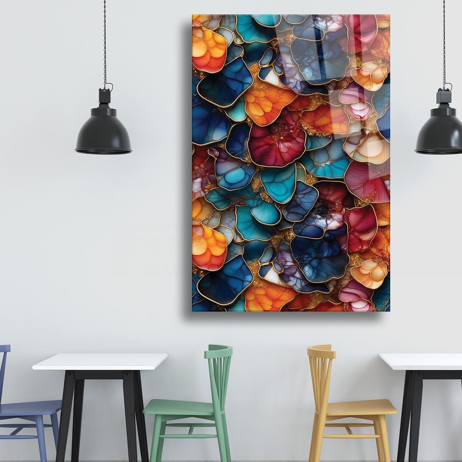 Modern Sanat Renkler Temalı Cam Tablo