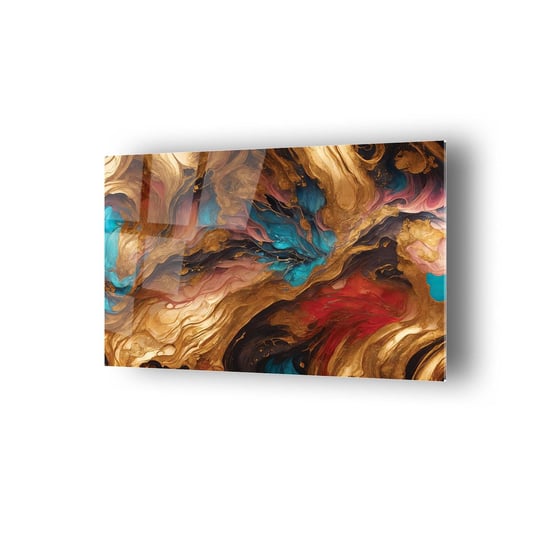 Modern Sanatsal Ahşap Ve Turkuaz Temalı Cam Tablo